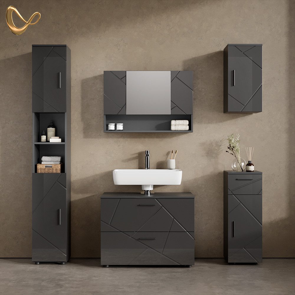 Livinity® Waschbeckenunterschrank Ronco, Anthrazit Hochglanz/Anthrazit, 80 günstig online kaufen