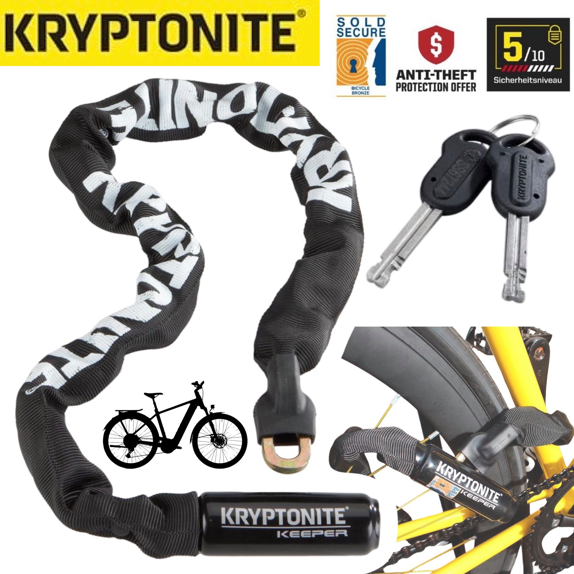 Kryptonite Fahrrad-Montageständer Kryptonite Keeper 785 Integrated Fahrrad MTB EBike Ketten Schloss KL5
