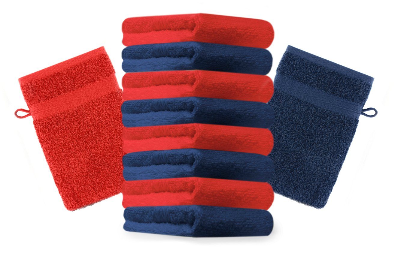 Betz Waschhandschuh dunkelblau Set 100% und Farbe 16x21 Baumwolle cm Waschhandschuhe rot 10 Waschlappen Stück Premium (10-tlg)