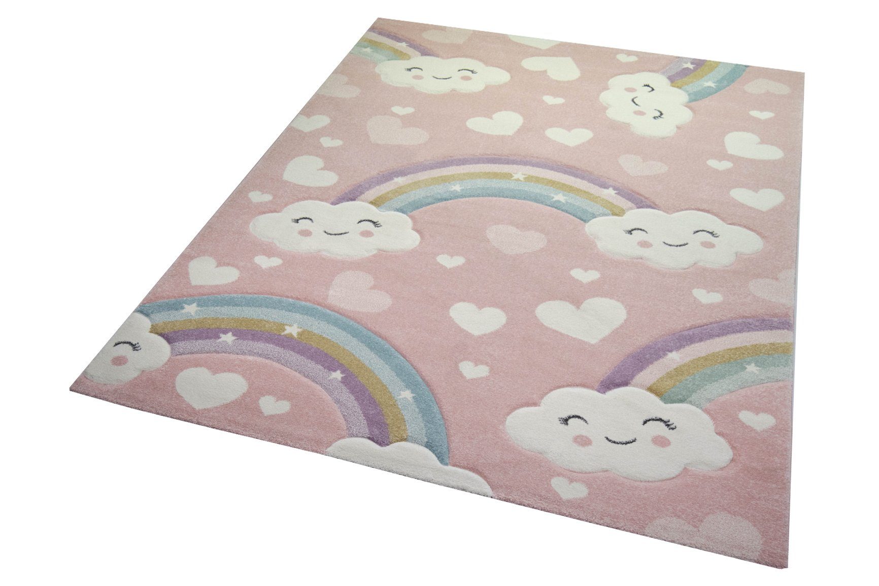 TeppichHome24 Kinderteppich Kinderteppich Regenbogen mit Wolken günstig online kaufen