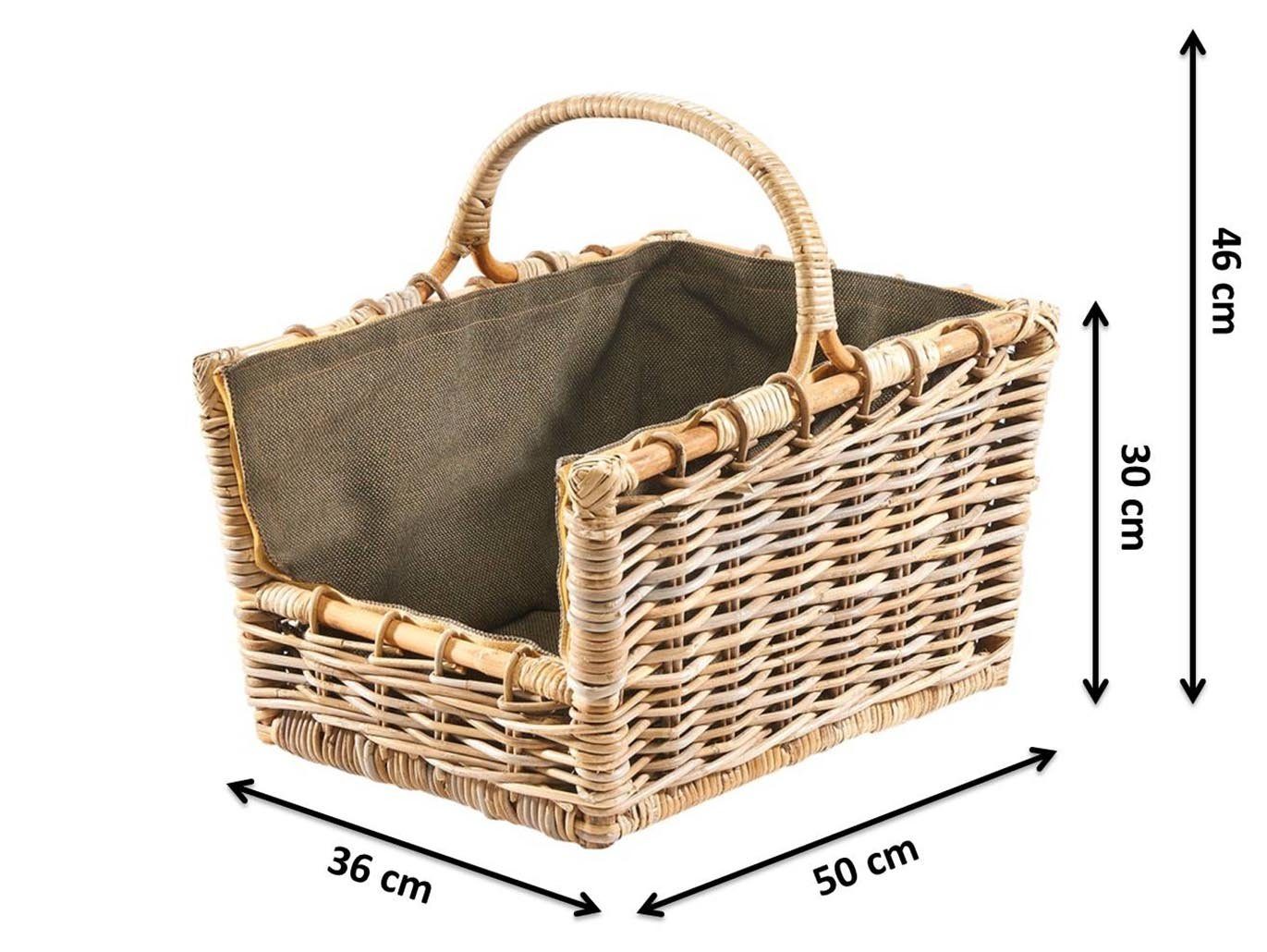 Kobolo Kaminholzkorb Holztrage Rattan grau abnehmb. Jutestoff dunkel günstig online kaufen