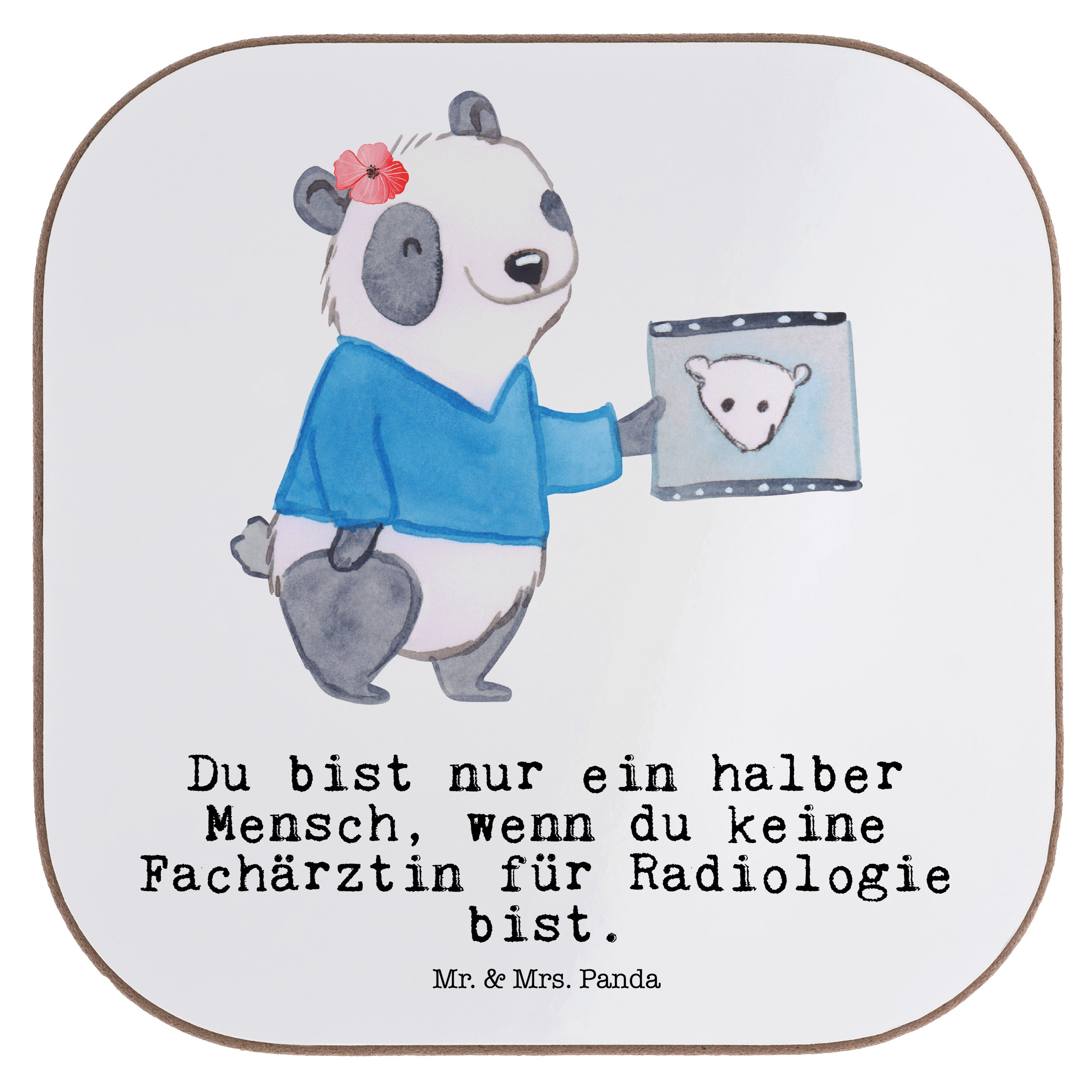 Mr. & Mrs. Panda Getränkeuntersetzer Fachärztin für Radiologie mit Herz - Weiß - Geschenk, Untersetzer Glä, 1-tlg.
