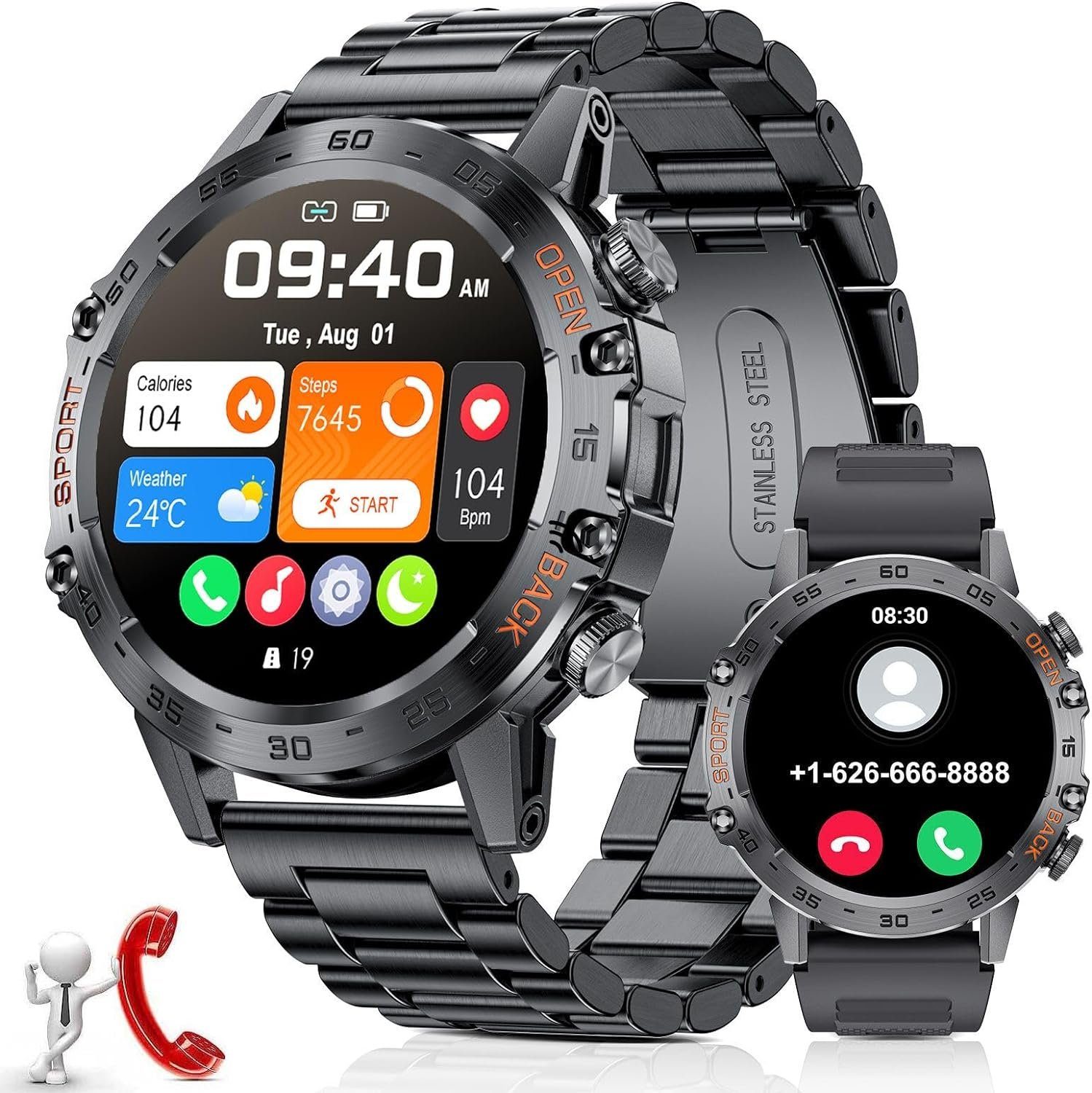 SUNKTA Telefonischer Anruf Herren%27s Smartwatch (1,39 Zoll, Android / iOS), Mit den besten und erstaunlichsten Funktionen, attraktivem Design