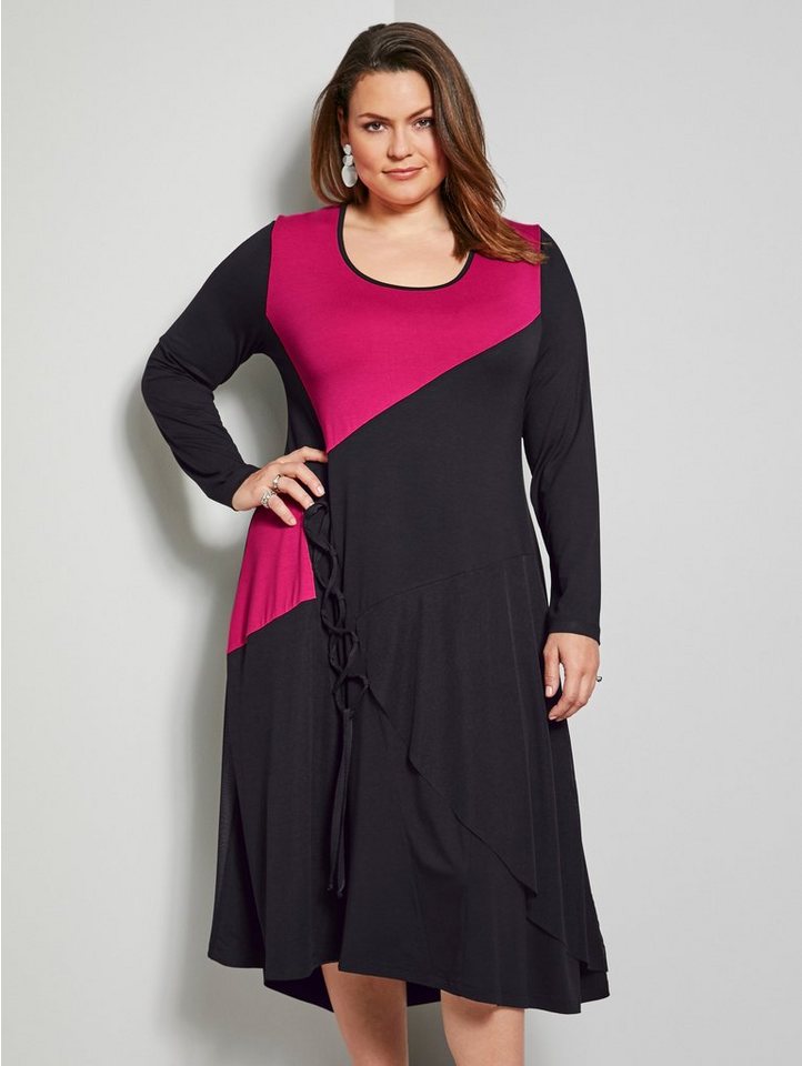 Sara Lindholm by Happy Size Jersey-Kleid mit Schnürung in schwarz