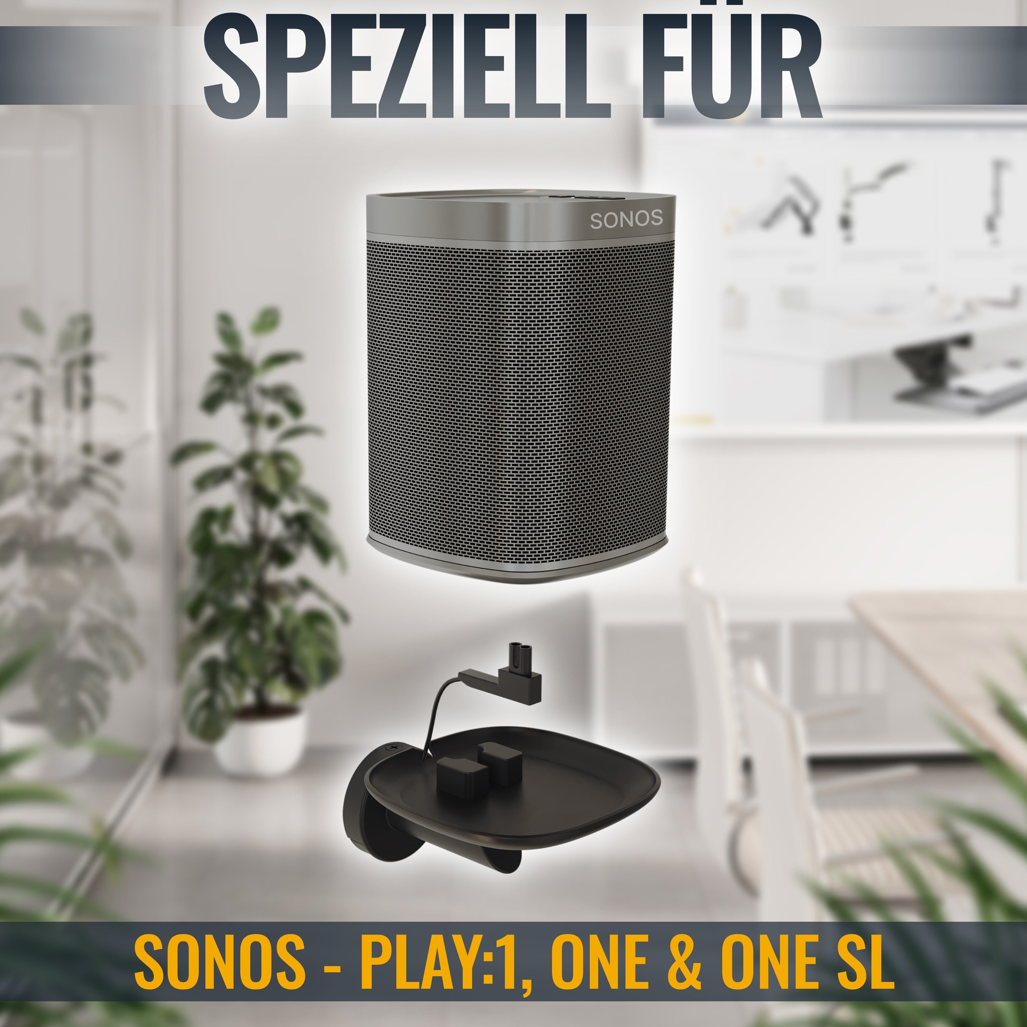 RICOO Lautsprecher-Wandhalterung Speziell für Sonos ONE, ONE SL & Play:1 Lautsprecher Halterung, (LH054 / 2-er Set, 1-tlg., 2 Stk. Wandhalterung für Sonos Boxen schwarz fix starr, Wandhalter für SONOS ONE, SL & Play:1 Lautsprecher Halter für Wand)