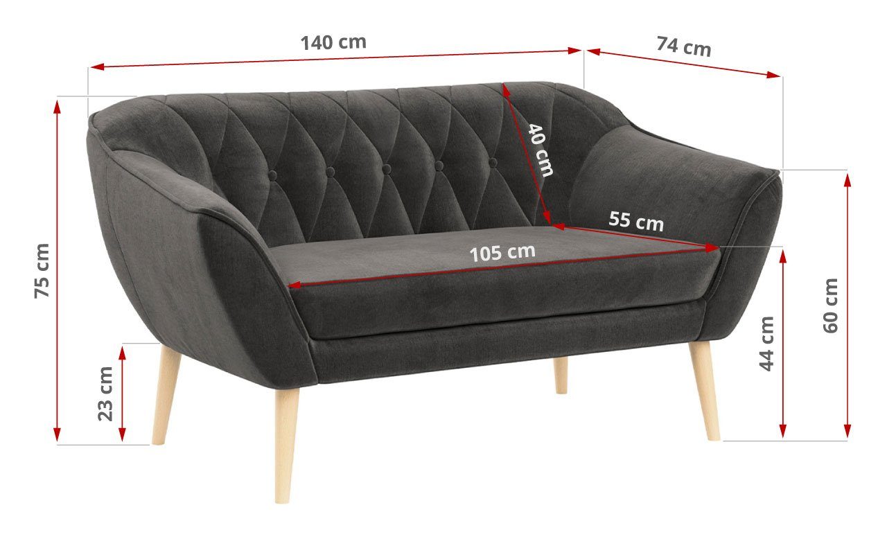 Stil, MKS Polsterung, Sitzer, Sofa Gesteppte Holzbeine Skandinavischer PIRS-2 MÖBEL