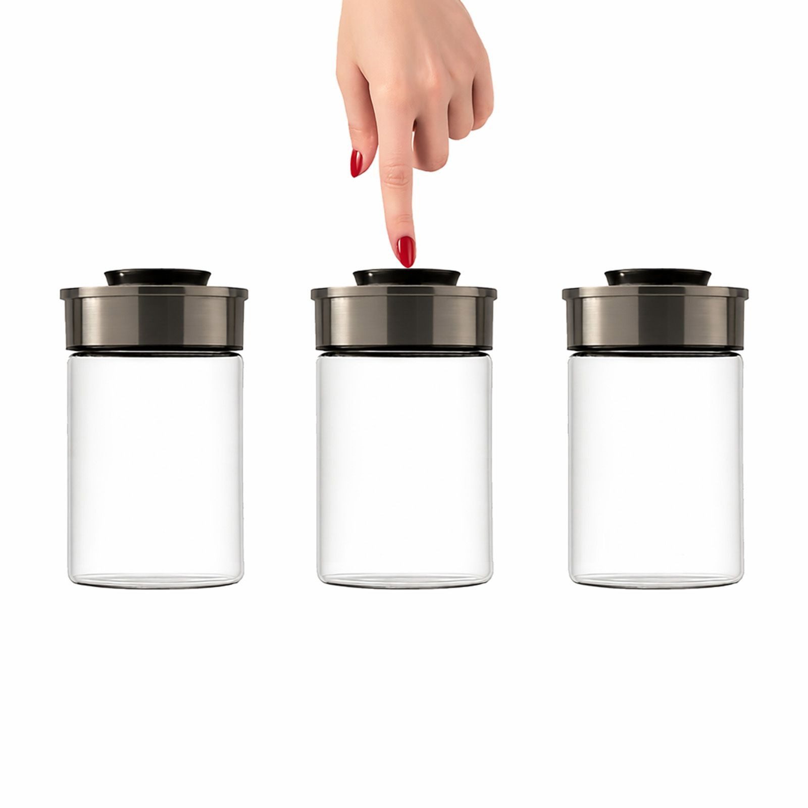 BURI Vorratsglas 3x Vakuum Vorratsglas Glas 1000ml Vorratsgläser Vakuumdeckel luftdicht, Glas