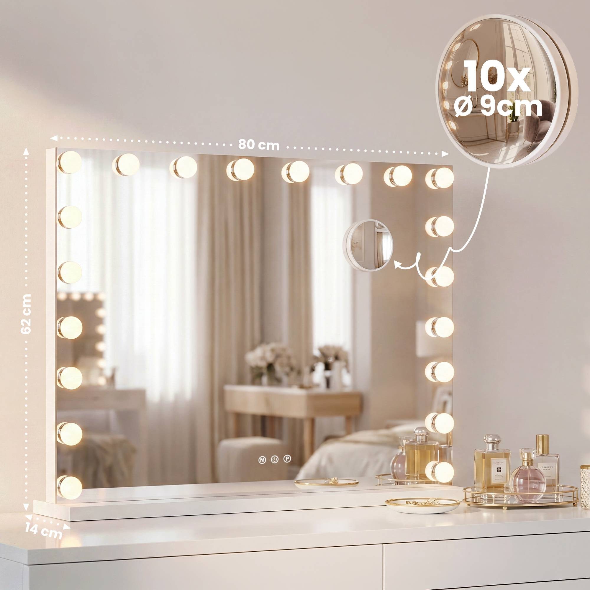 CLP Schminkspiegel Norlina (1er), Vergrößerungsglas, Bluetooth, LED, USB-Ports – Bild 3 von 5
