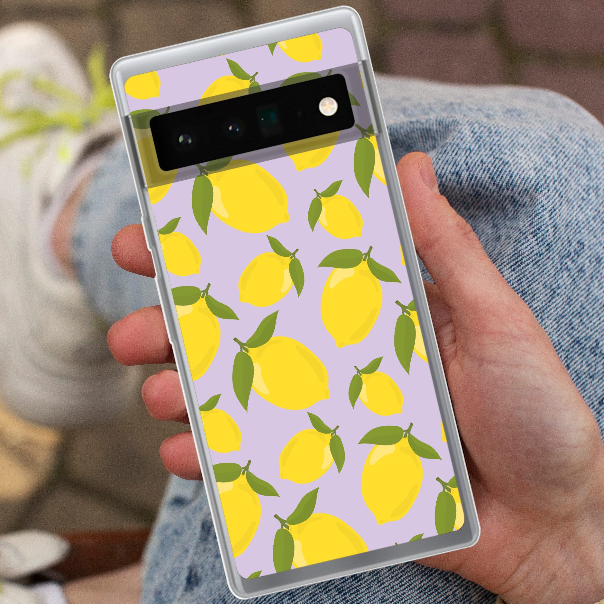MuchoWow Handyhülle für Google Pixel 6 Pro Muster Zitronen - Gelb - Lila - Muster - Frücht, Handy Case, Silikon, Bumper Case Dünn