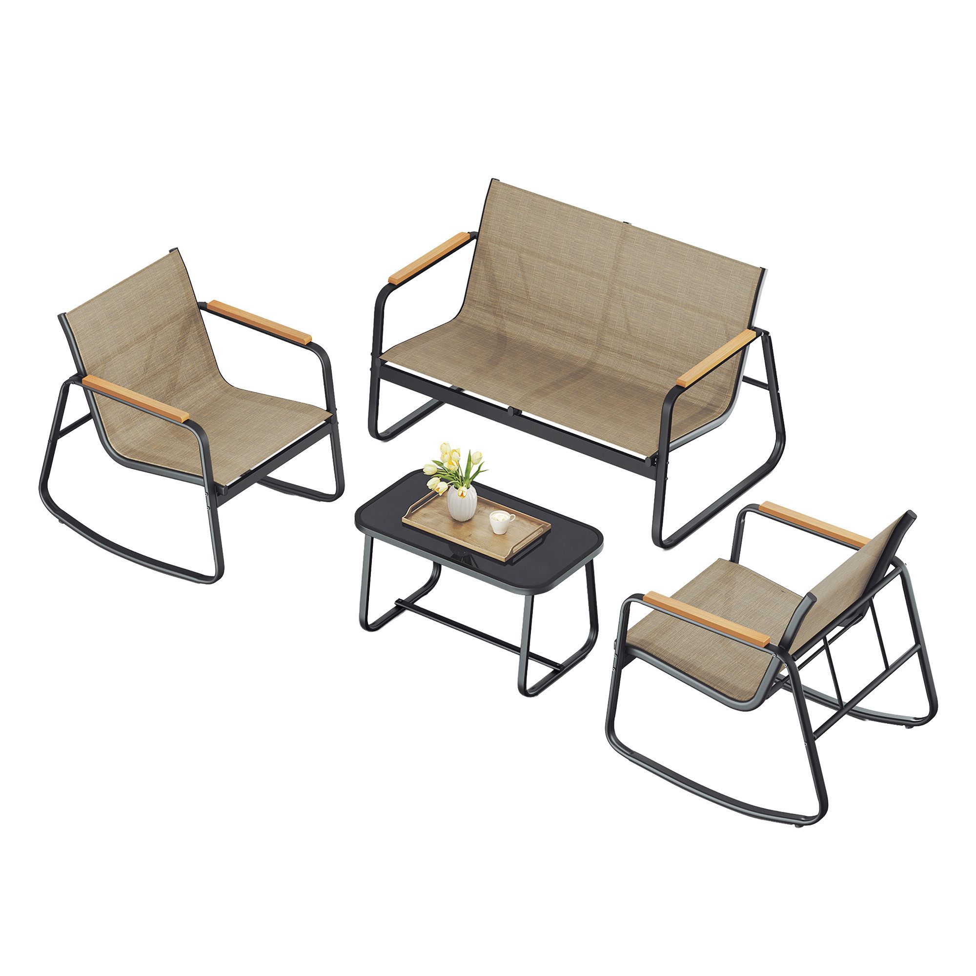 SONGMICS Gartenlounge-Set Balkonmöbel, (4-tlg), Stahl, Lounge Möbel, Gartenlounge, Gartenmöbel, Gartenbank, 4-teilig