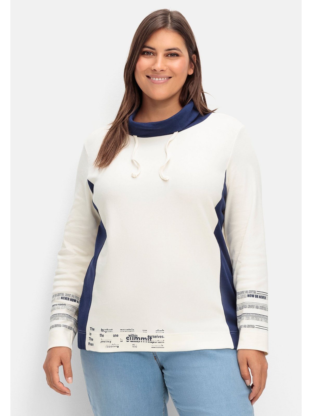 Sheego Sweatshirt Große Größen mit weitem Rollkragen und Kontrastdetails