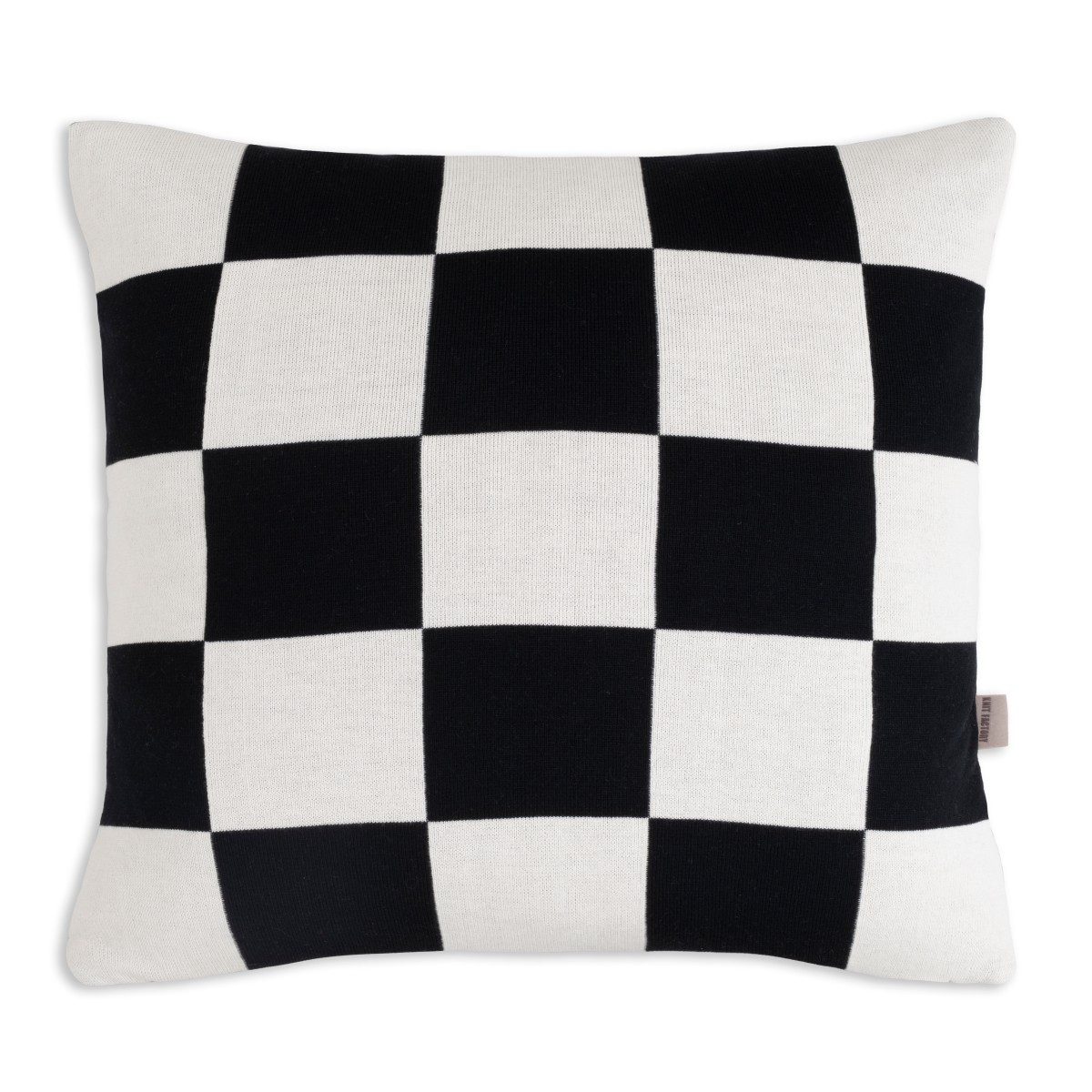 Knit Factory Dekokissen Caro Kissen Ecru Schwarz 50x50 cm Kariert, deko kissen wohnzimmer sofa wärme winter herbst Strick sale modern