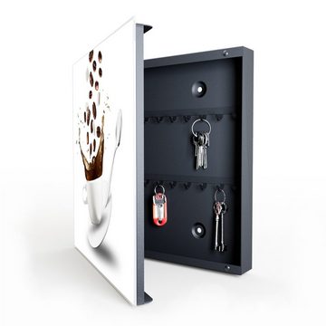 Primedeco Schlüsselkasten Magnetpinnwand mit Glasfront Kaffeetasse und Löffel (1 St)