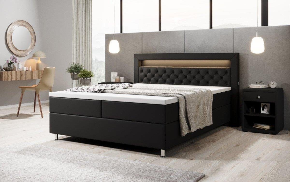 Luxusbetten24 Boxspringbett Tesero, mit USB, RGB und Stauraum Black