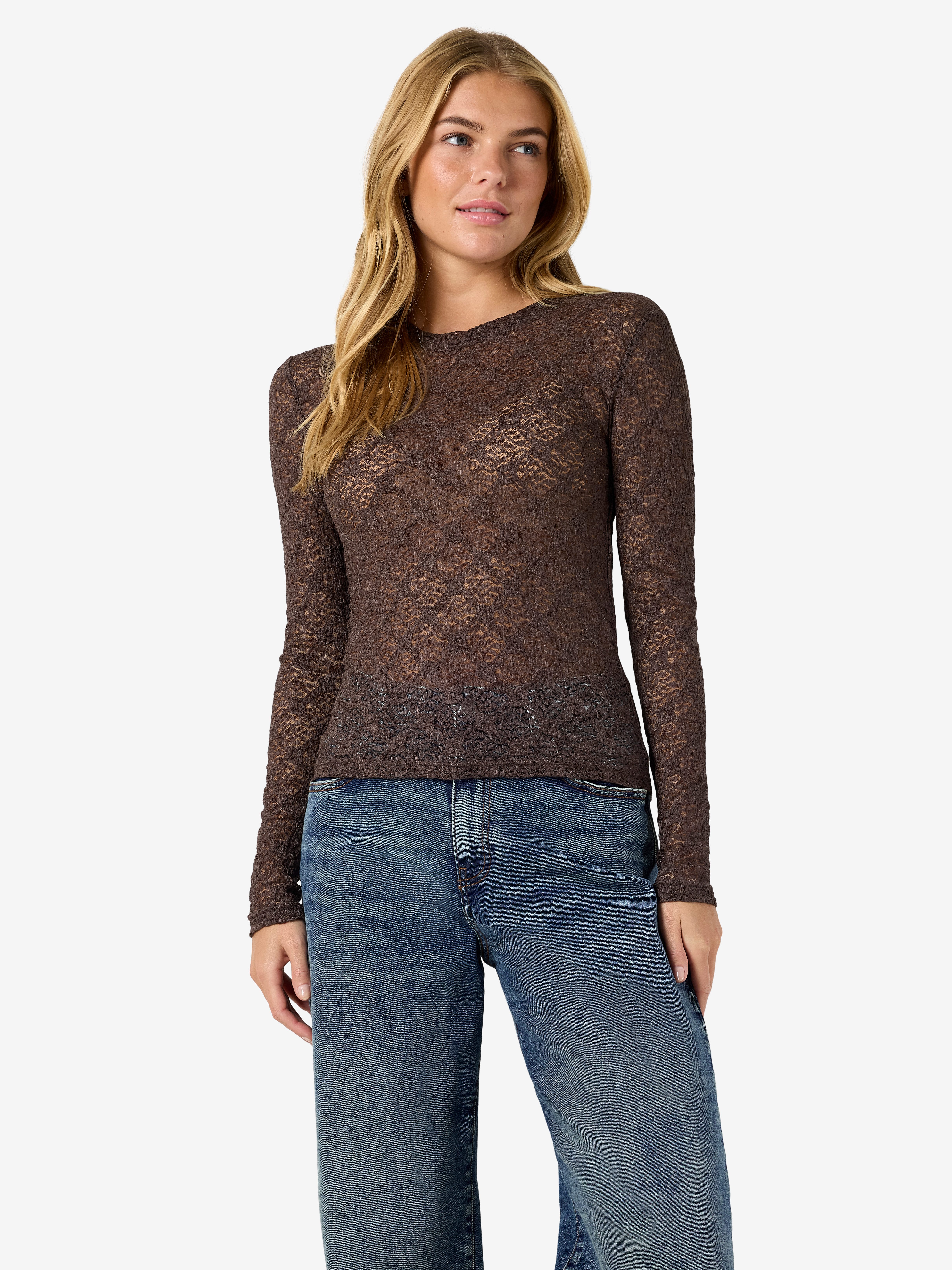 Noisy may Spitzenshirt NMJUDITH L/S LACE TOP NOOS Kunstfaser, regular fit