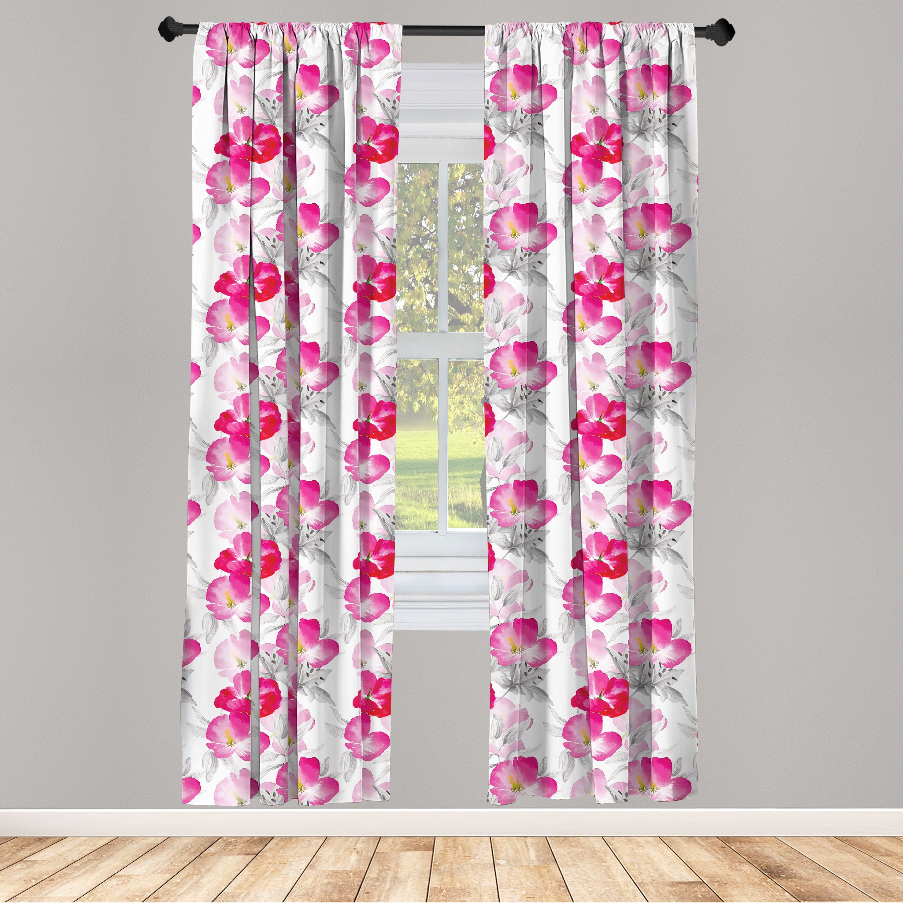 Gardine Vorhang für Wohnzimmer Schlafzimmer Dekor, Abakuhaus, Microfaser, Blumen Aquarell Mohn Romantik