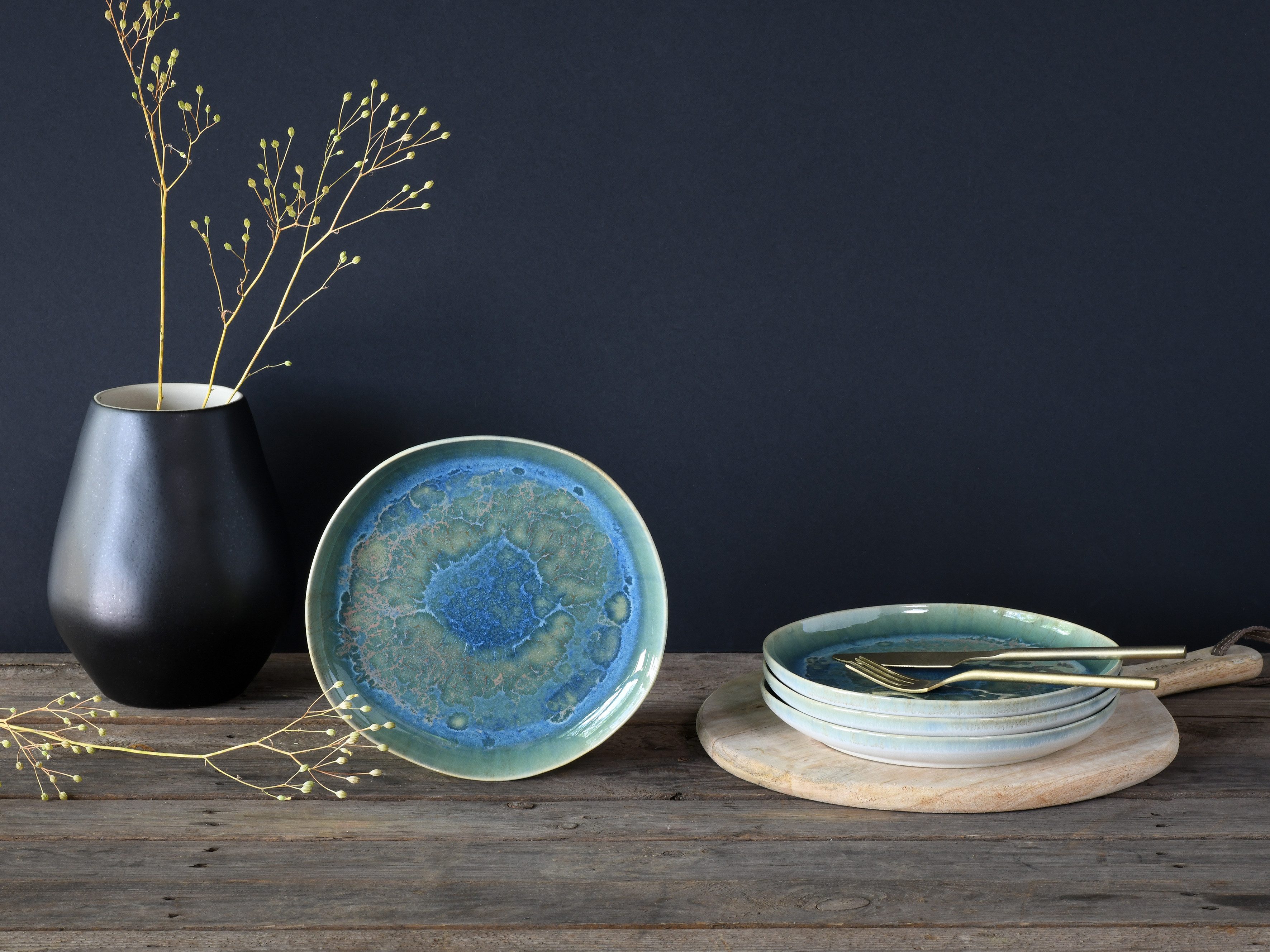 CreaTable Dessertteller Yuki, (4 St), Teller Set, reaktiver Digitaldruck, jedes Stück ein Unikat