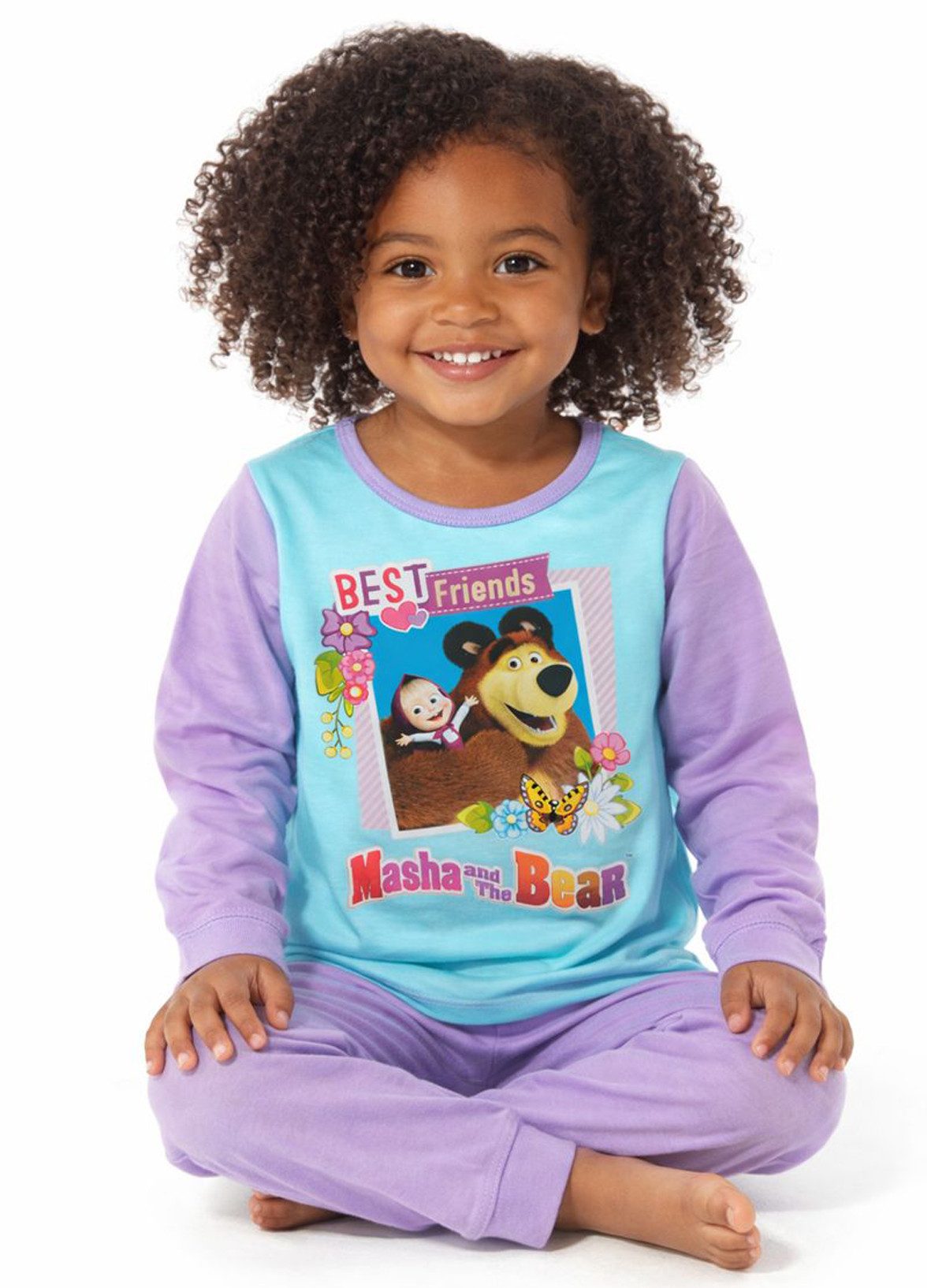 Pyjama Schlafanzug für Kinder Hose Langarmsihrt in Lila mit Bärchen mit Bären Print, 80 86 92 98 104