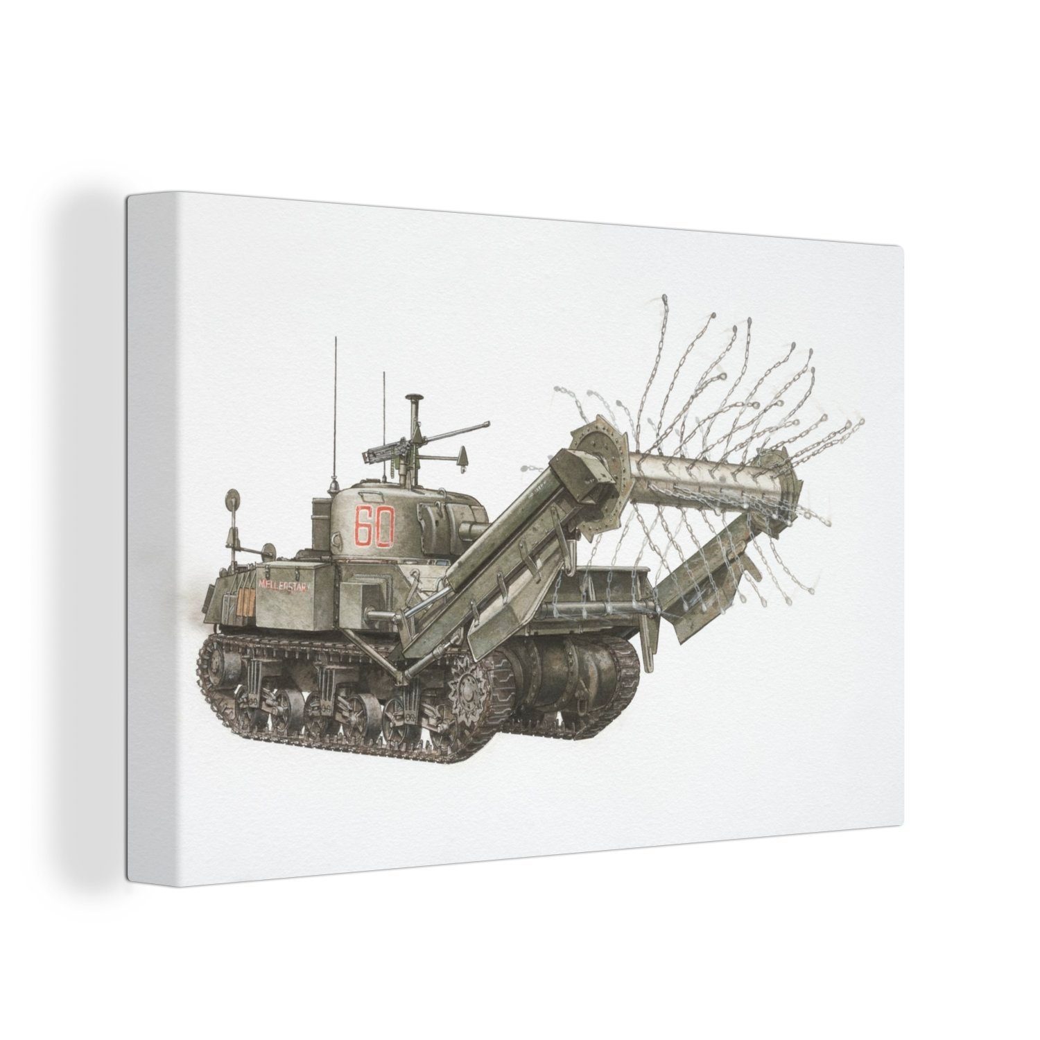 30x20 amerikanischen (1 Leinwandbilder, St), Panzers, Illustration Aufhängefertig, OneMillionCanvasses® Wandbild Leinwandbild eines cm Wanddeko,