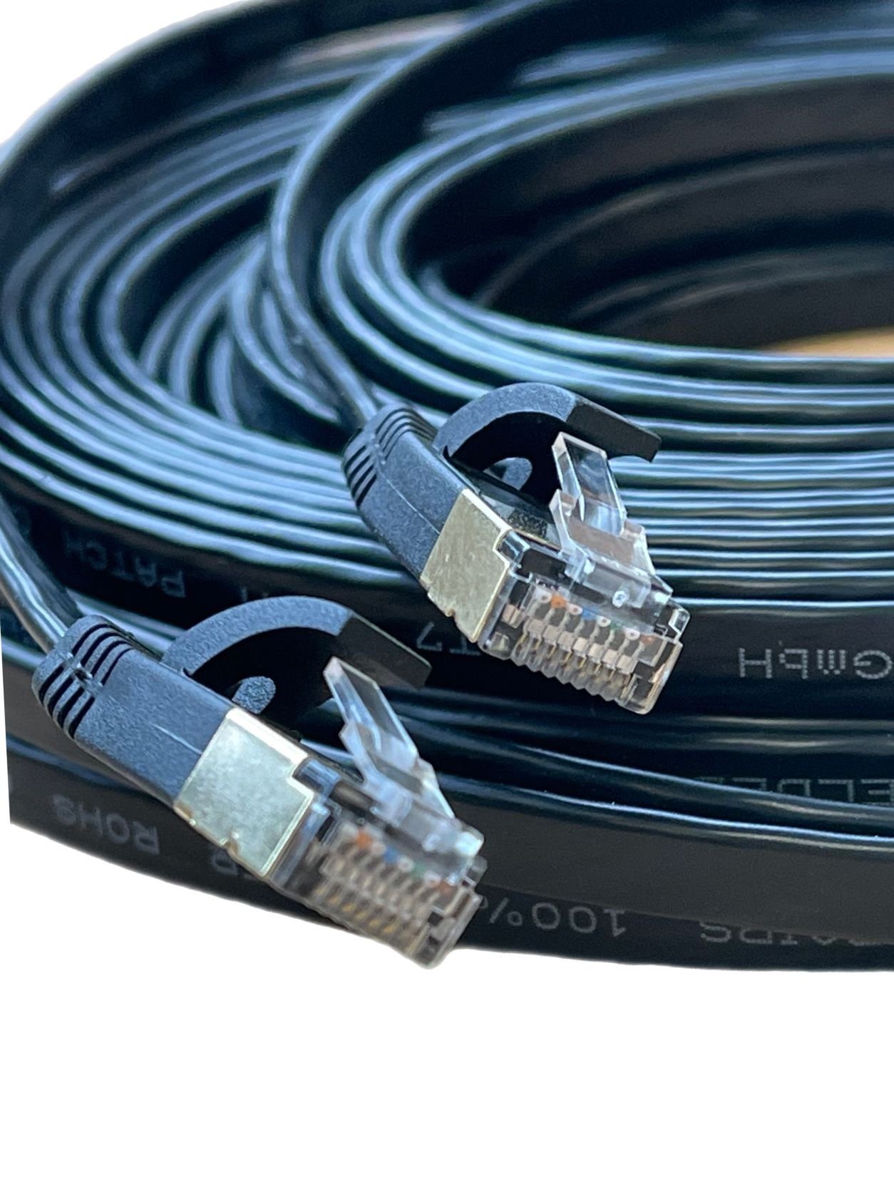 VaGo-Tools CAT7 Patchkabel Netzwerkkabel schwarz 20m flach LAN-Kabel, RJ45,  RJ45