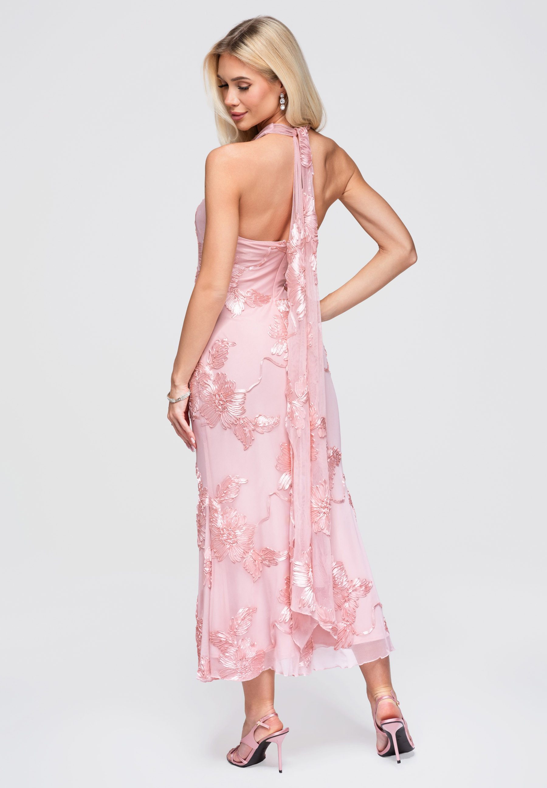 OMBRE Abendkleid Dress LA-OM-DLR378 ecru XS Pink S (kein Set, 1-tlg)