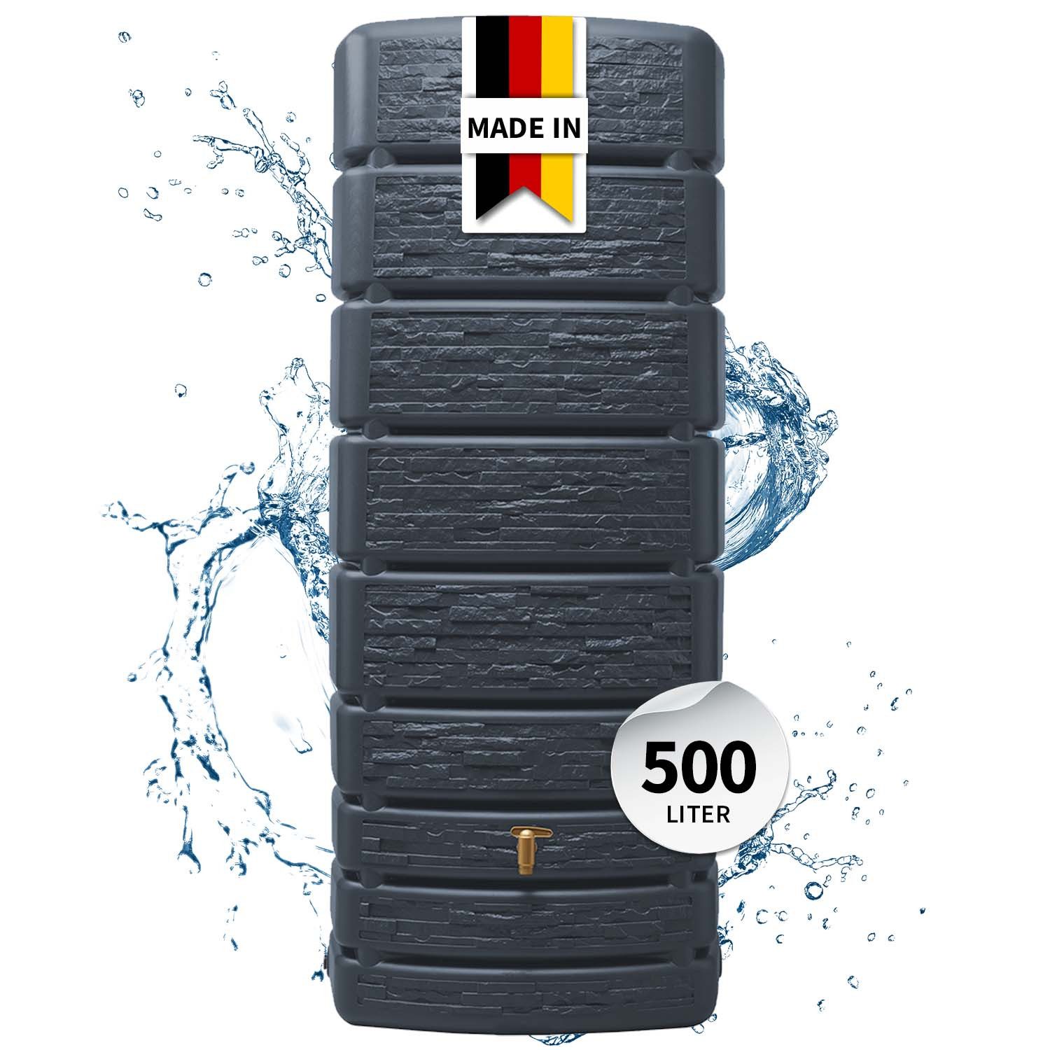 4rain Regentonne SLIM STONE DECOR Wandtank 500 Liter graphite grey