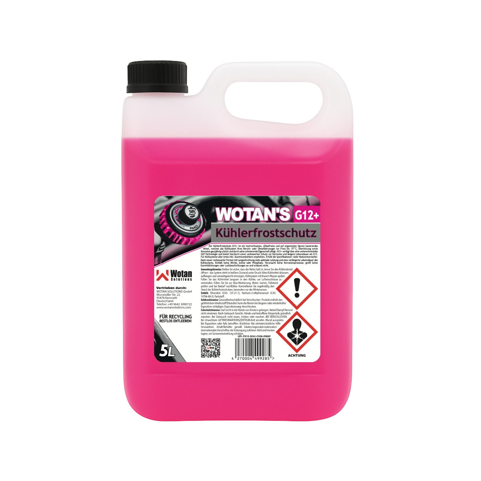 Wotan Solutions Kühlerfrostschutz G12+ AF12+ Kühlmittel Fertiggemisch 5 L bis -37 °C, bis -37 °C, 5 l, 1 St., Frostschutz, Überhitzungsschutz, Korrosionsschutz, Kühlmittel