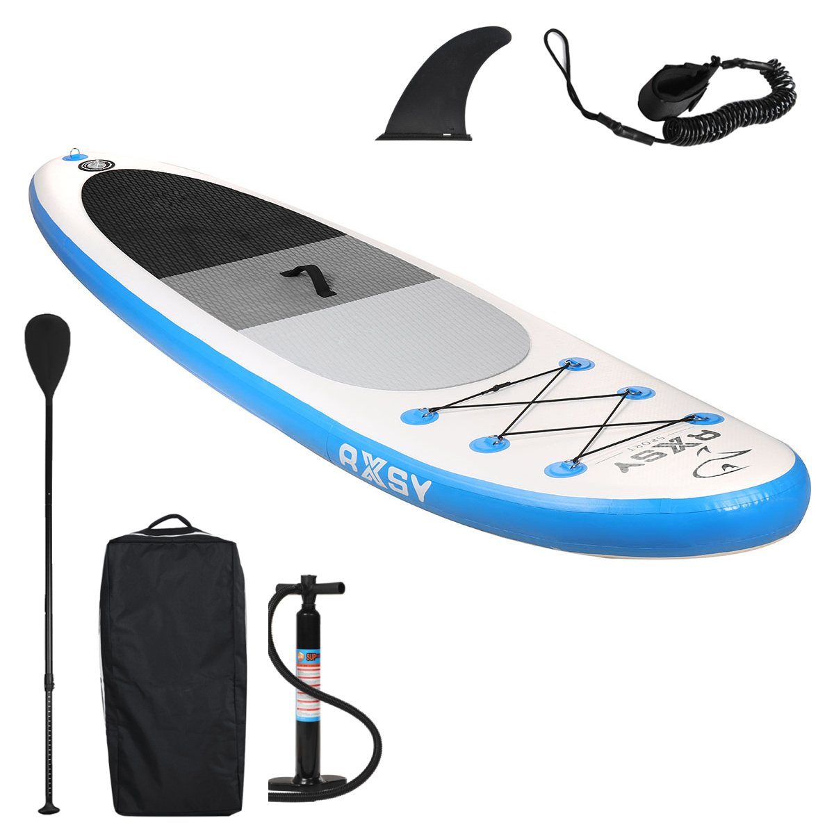 Insma Inflatable SUP-Board 320x76x15 cm, Aufblasbar Surfboard Set max. 160  kg mit komplettem Zubehör (Luftpumpe Rucksack Paddel Finne Handytasche)  Stand Up Paddling Surfbrett