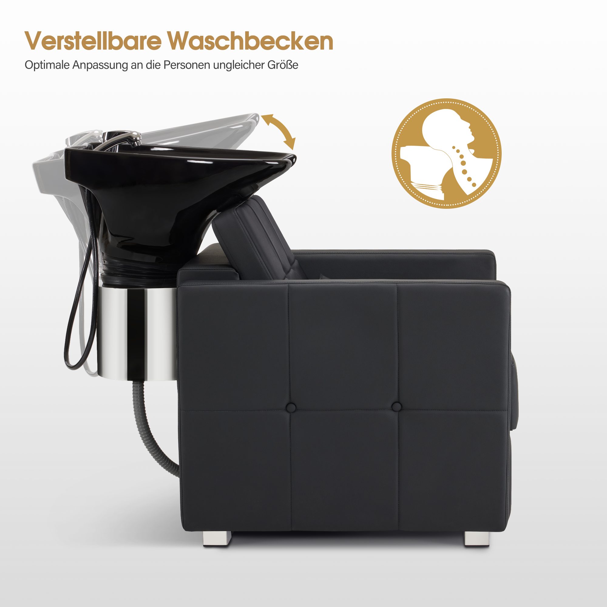Barberpub Waschbecken Barberpub Friseurstuhl mit Waschbecken Friseurwaschbecken 8010, aus Keramik, Verstellbar, Rückwärtswaschsessel, für SPA Salon – Bild 3 von 5