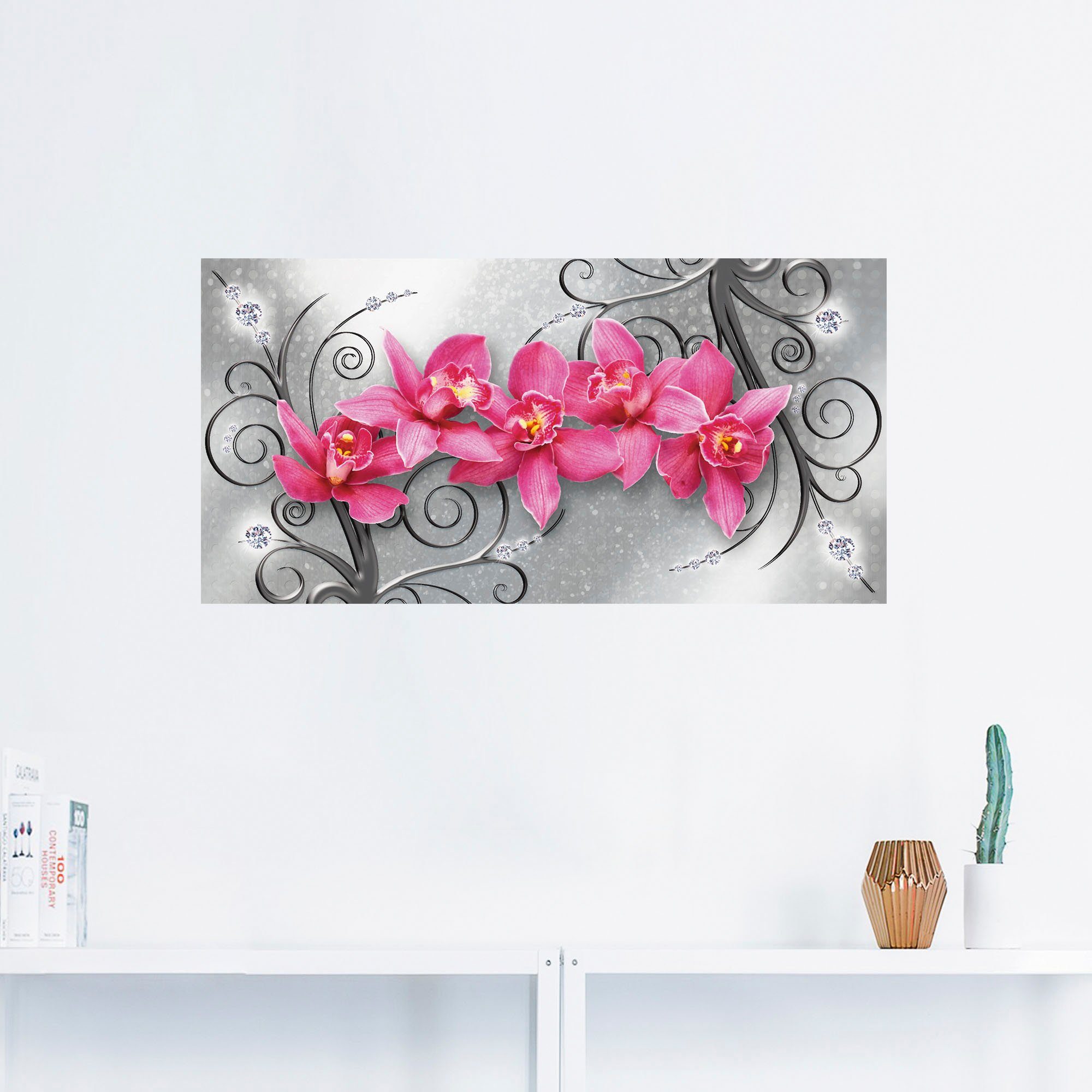 Artland Wandbild rosa Orchideen auf Ornamenten, günstig online kaufen