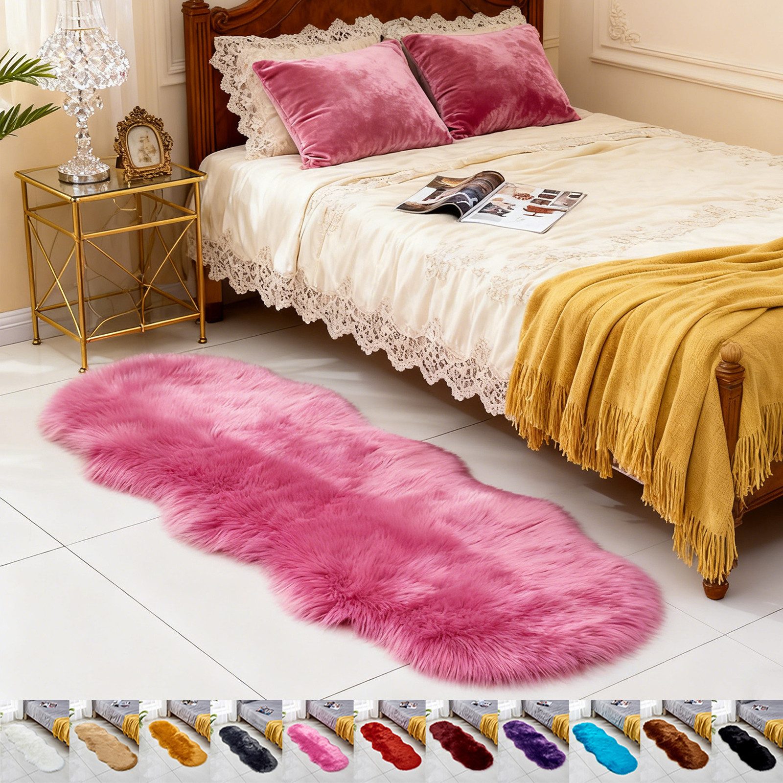 BTTO TEPP Hochflor-Teppich Fellteppich,Kunstfell,Weich,Hochflor Shaggy Teppiche,Florlänge 60mm, 60cm*180cm, 12 Farben, für Wohnzimmer,Schlafzimmer