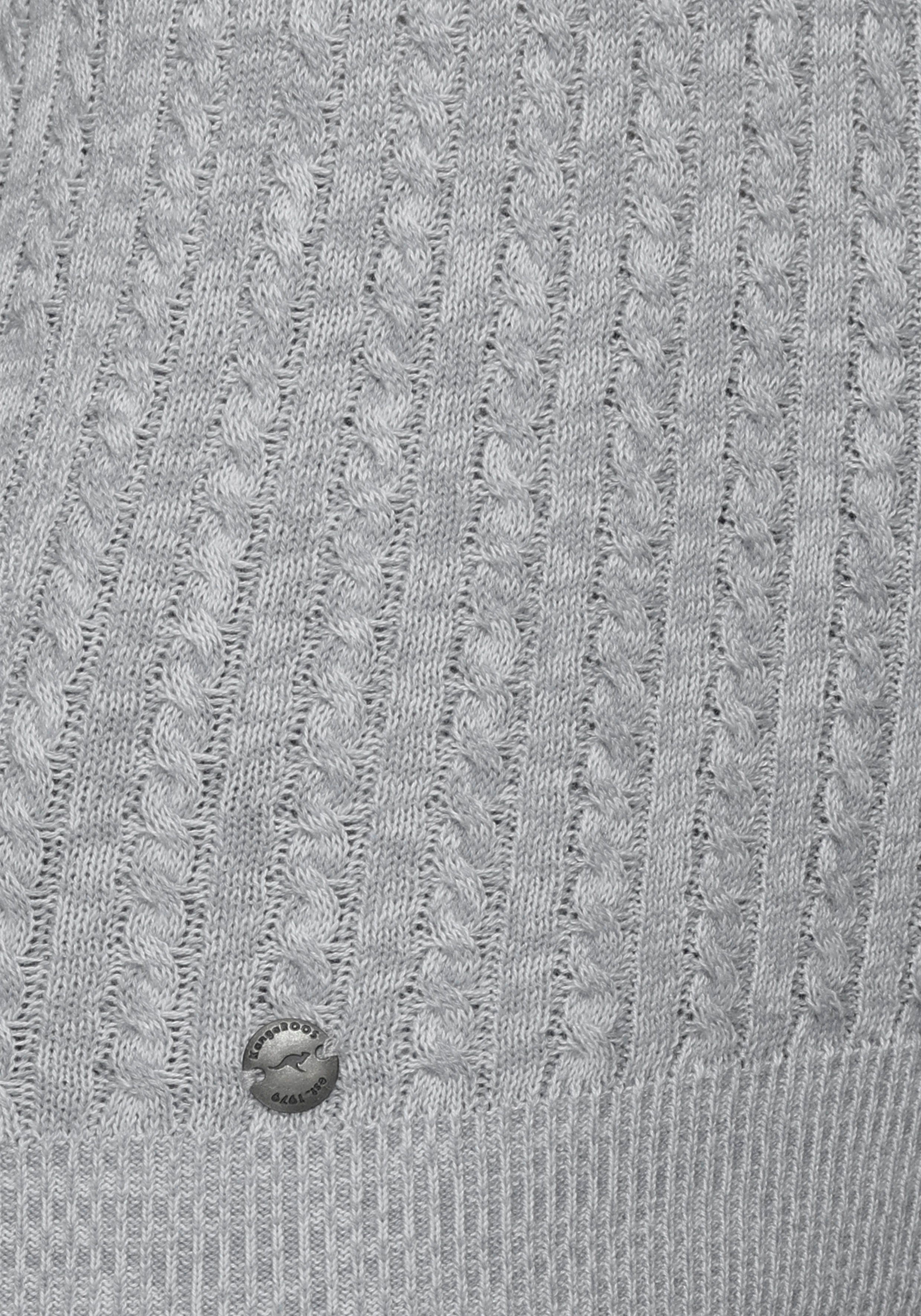 im feinen KangaROOS grau-wollweiß-melange Zopf-Strick-Design Kapuzenpullover
