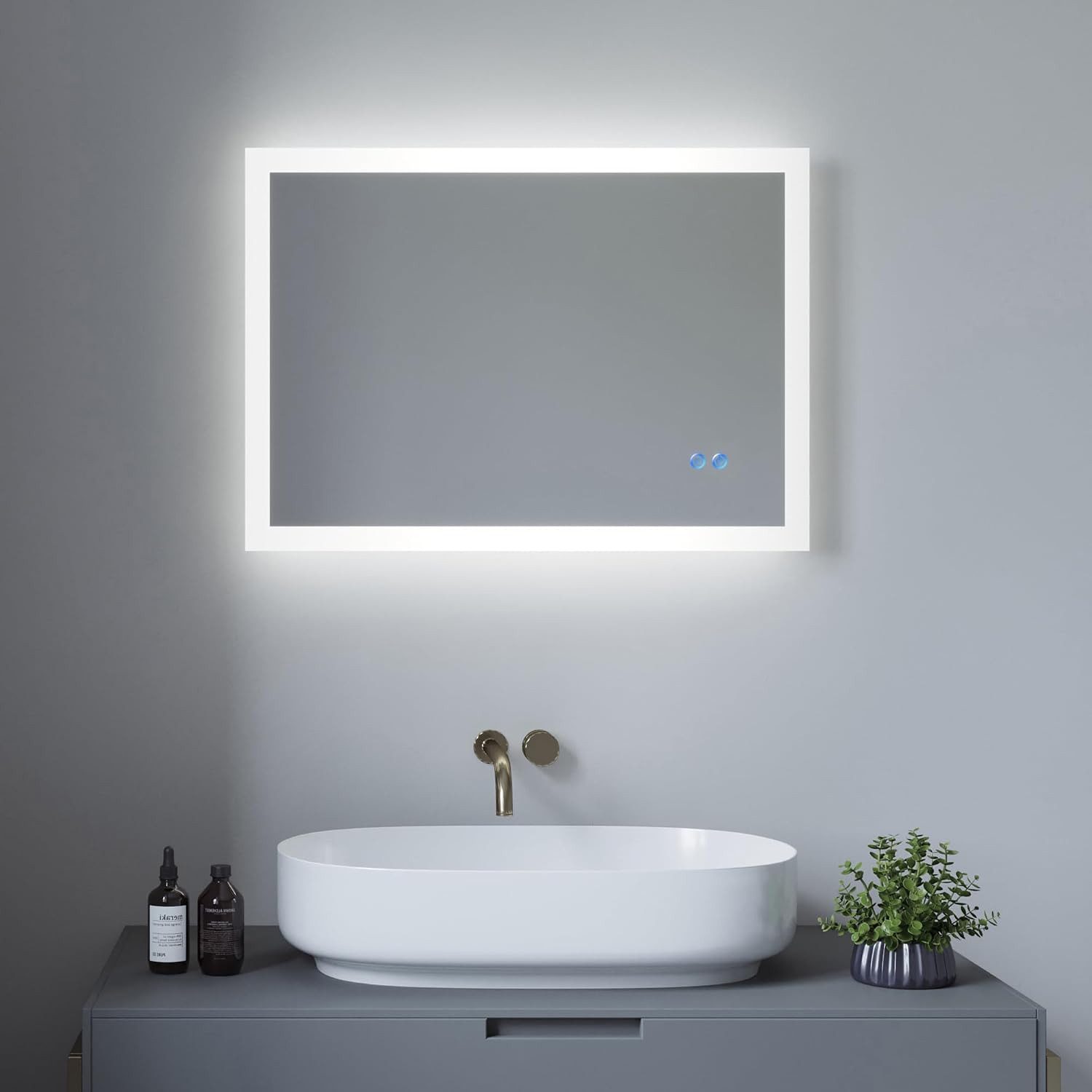 AQUALAVOS Badspiegel LED Badspiegel mit Beleuchtung Kaltweiß 50x70 80x60 100x70cm Dimmbar, Kaltweiß Touchschalter Wandspiegel Horizontal & vertikal montierbar