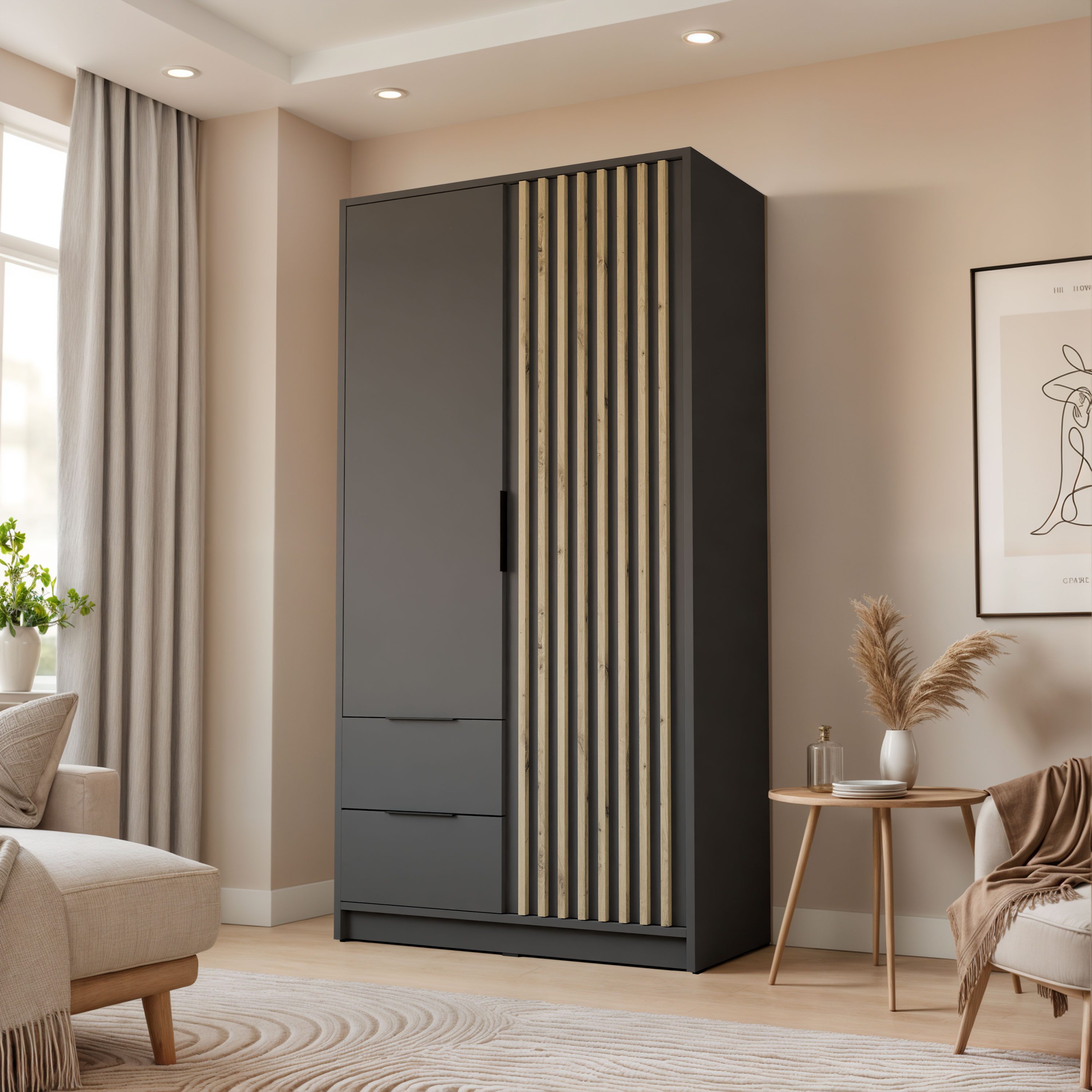 Lookway Kleiderschrank NELA 105 cm Zweittüriger Schrank mit Lamellen Breite: 105 cm