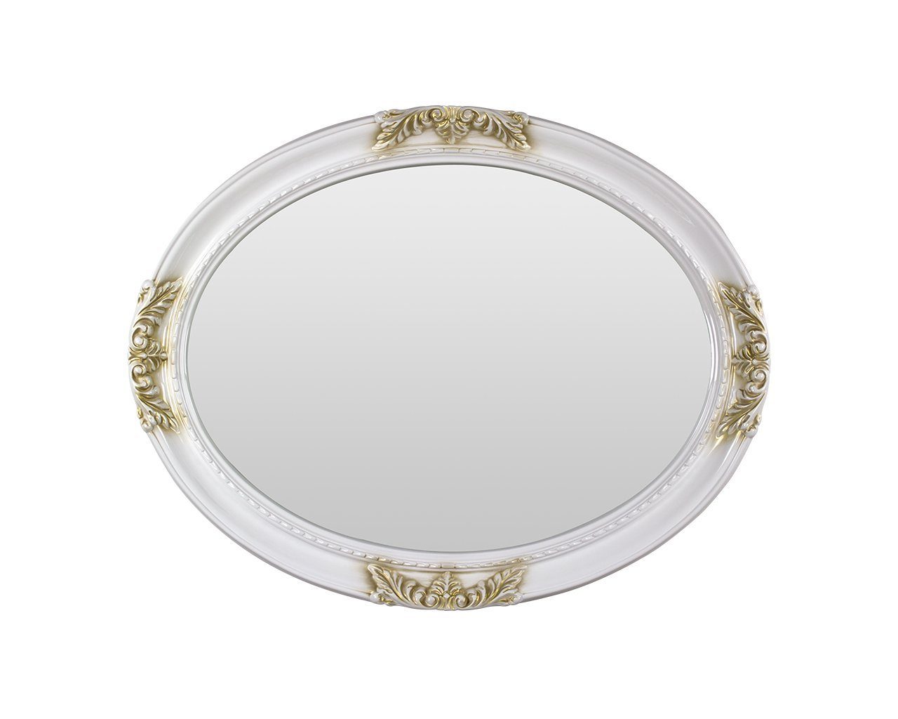 Interdesign24 Wandspiegel Remo-Oro (im klassischen Barock Stil), Gerahmter, Ovaler Spiegel mit Verzierungen in Weiss/Gold