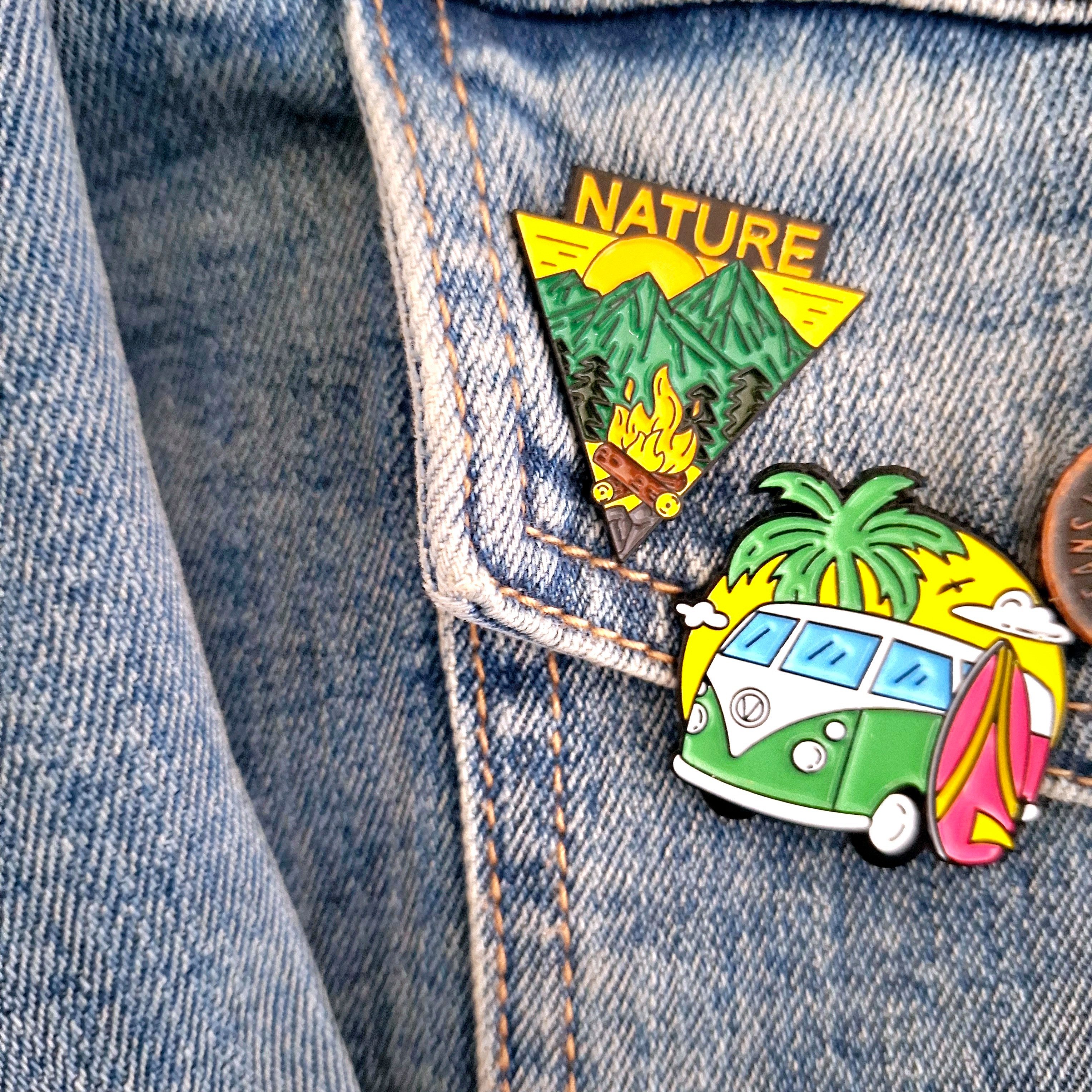 Brosche Anstecknadel, Pin Anstecker, nature, camping, Bulli, Urlaub