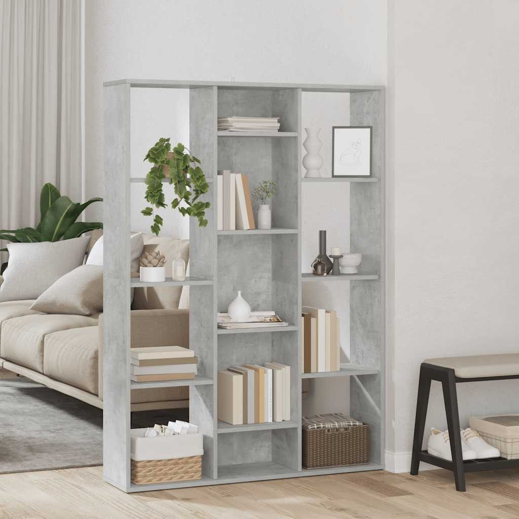furnicato Raumteiler mit 13 Fächern 100 x 24 x 140 cm Betongrau, 1-tlg., Stabiles Bücherregal mit viel Stauraum für DVDs und Dekorationen