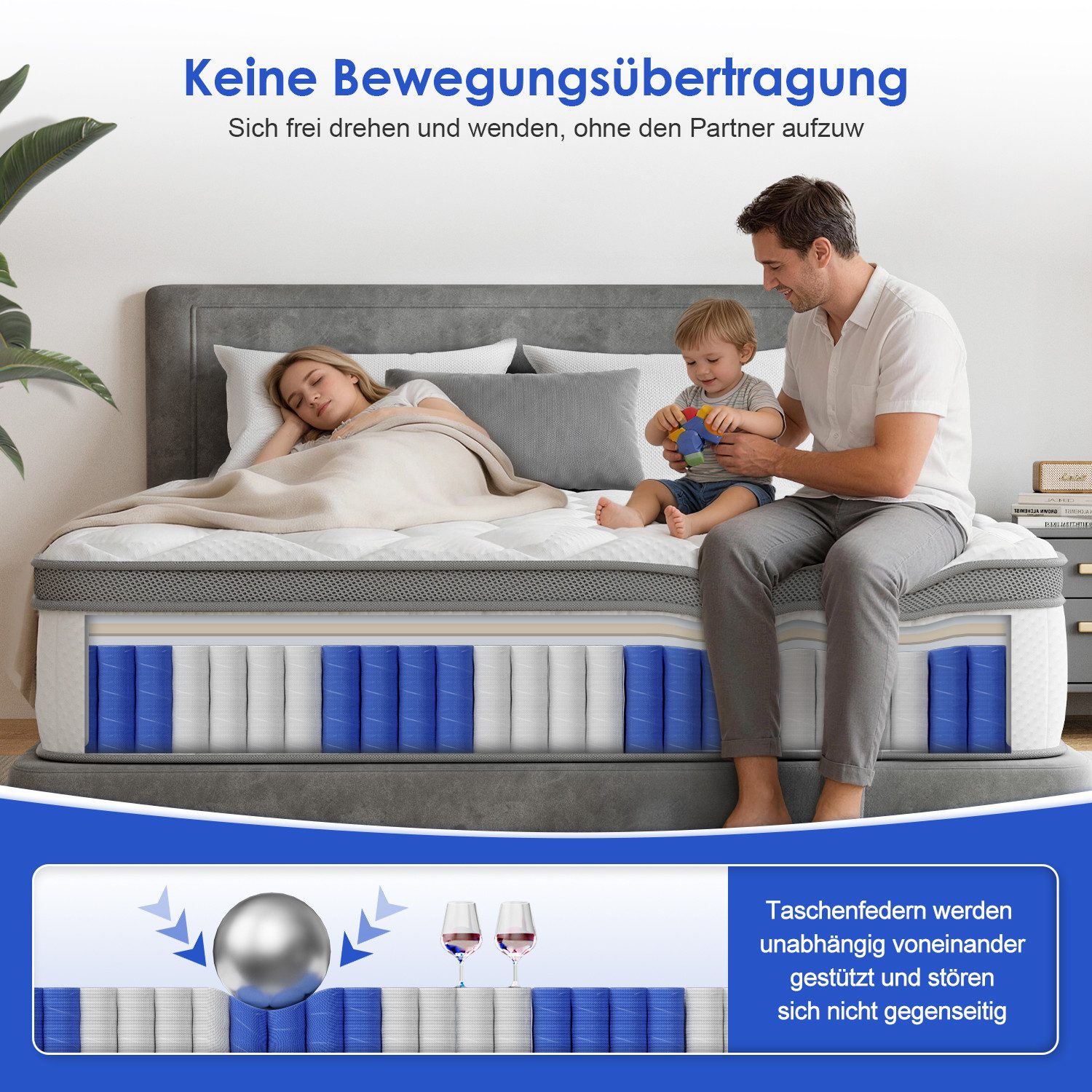 Taschenfederkernmatratze Matratze mit Spannbettlaken, orthopädische 7-Zonen Federkernmatratze, Homimaster, 25 cm hoch, (9 Schichten hochwertiger Materialien, Atmungsaktiv, Orthopädisch), Matratze für Kinder und Erwachsene