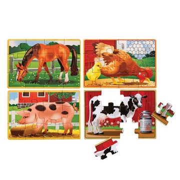 Melissa & Doug Rahmenpuzzle Bauernhof 4 x Puzzle aus Holz, 12 Puzzleteile, Aufbewahrungsbox