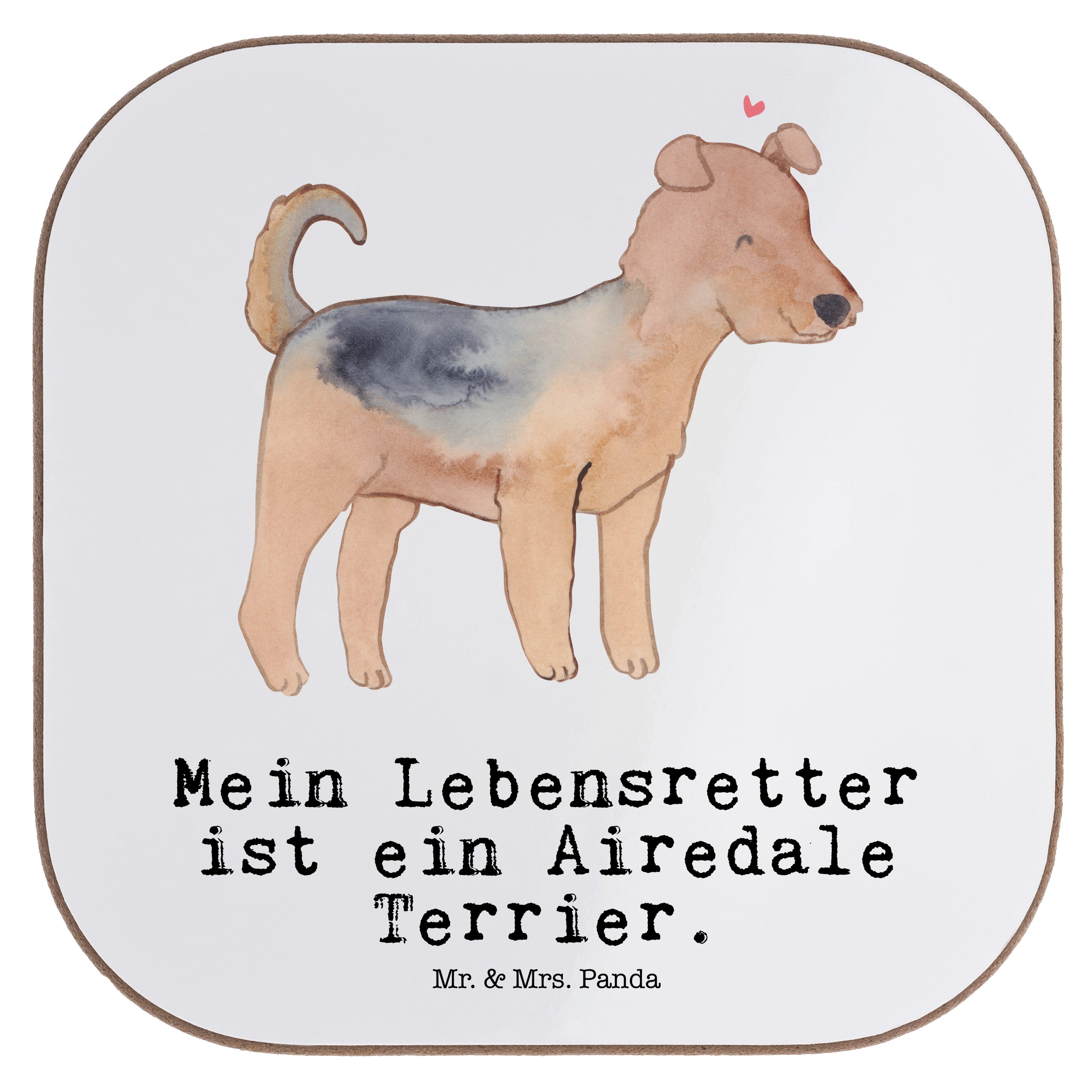 Mr. & Mrs. Panda Getränkeuntersetzer Airedale Terrier Lebensretter - Weiß - Geschenk, Getränkeuntersetzer, 1-tlg.