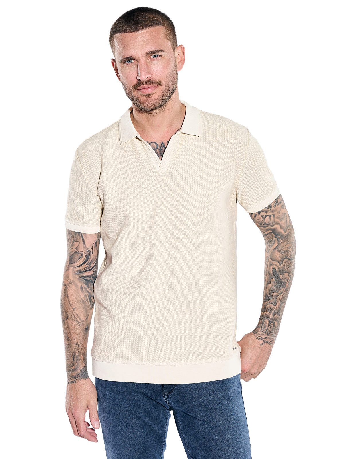 emilio adani Poloshirt Herren Modisches Poloshirt mit Struktur, Reinweiss