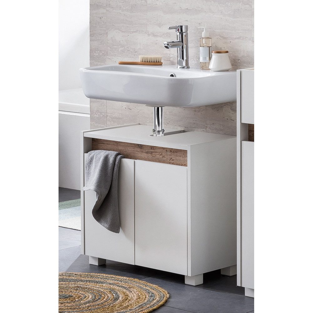 Lomadox Badmöbel-Set Corato, (Spar-Set, 2-St), CORATO-80 in weiß mit Blende in Wildeiche Nb. 56,9/200/33 cm