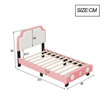 IDEASY Prinzessinbett, rosa/beige, MDF+Leder+Metall, gepolstertes Kopfteil