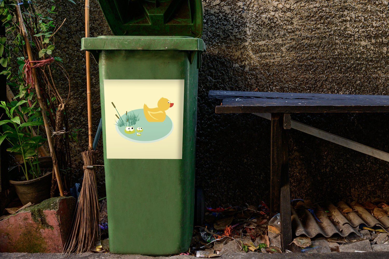 MuchoWow Wandsticker Ente - Abfalbehälter Container, - Mülleimer-aufkleber, Sticker, Mülltonne, (1 Frosch Teich St)