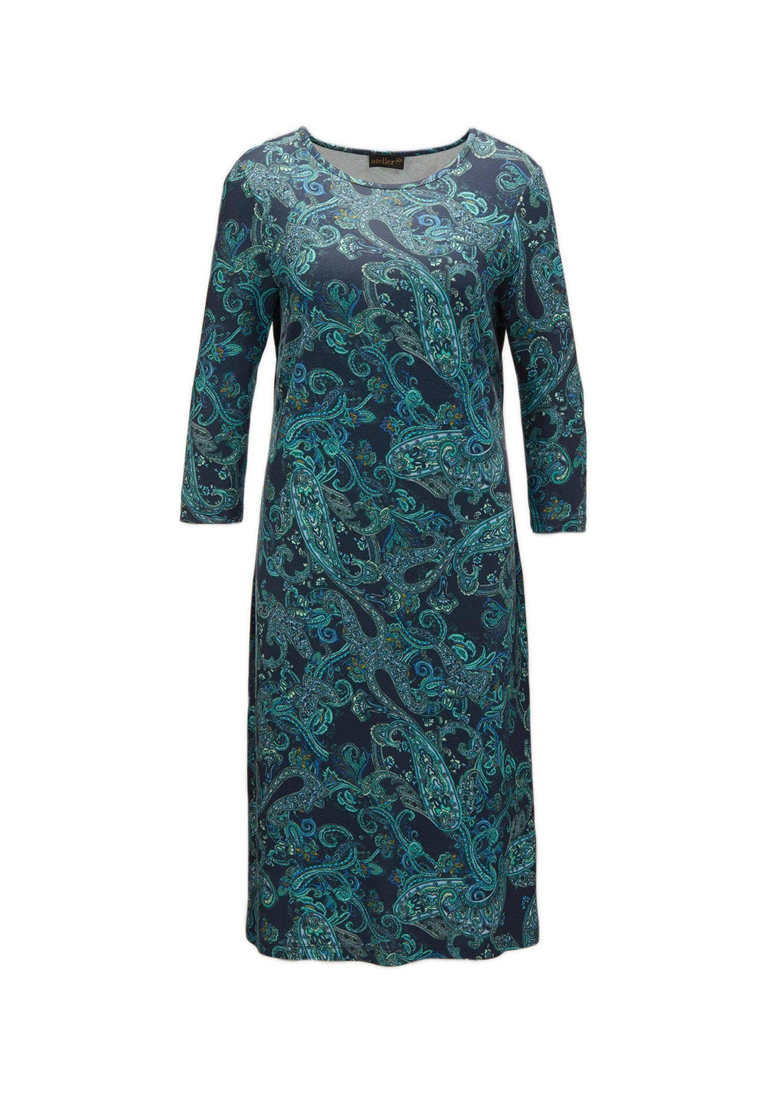 GOLDNER Jerseykleid Midikleid mit Paisley-Muster Druckkleid mit U-Boot-Ausschnitt, Knielänge und 3/4-Arm