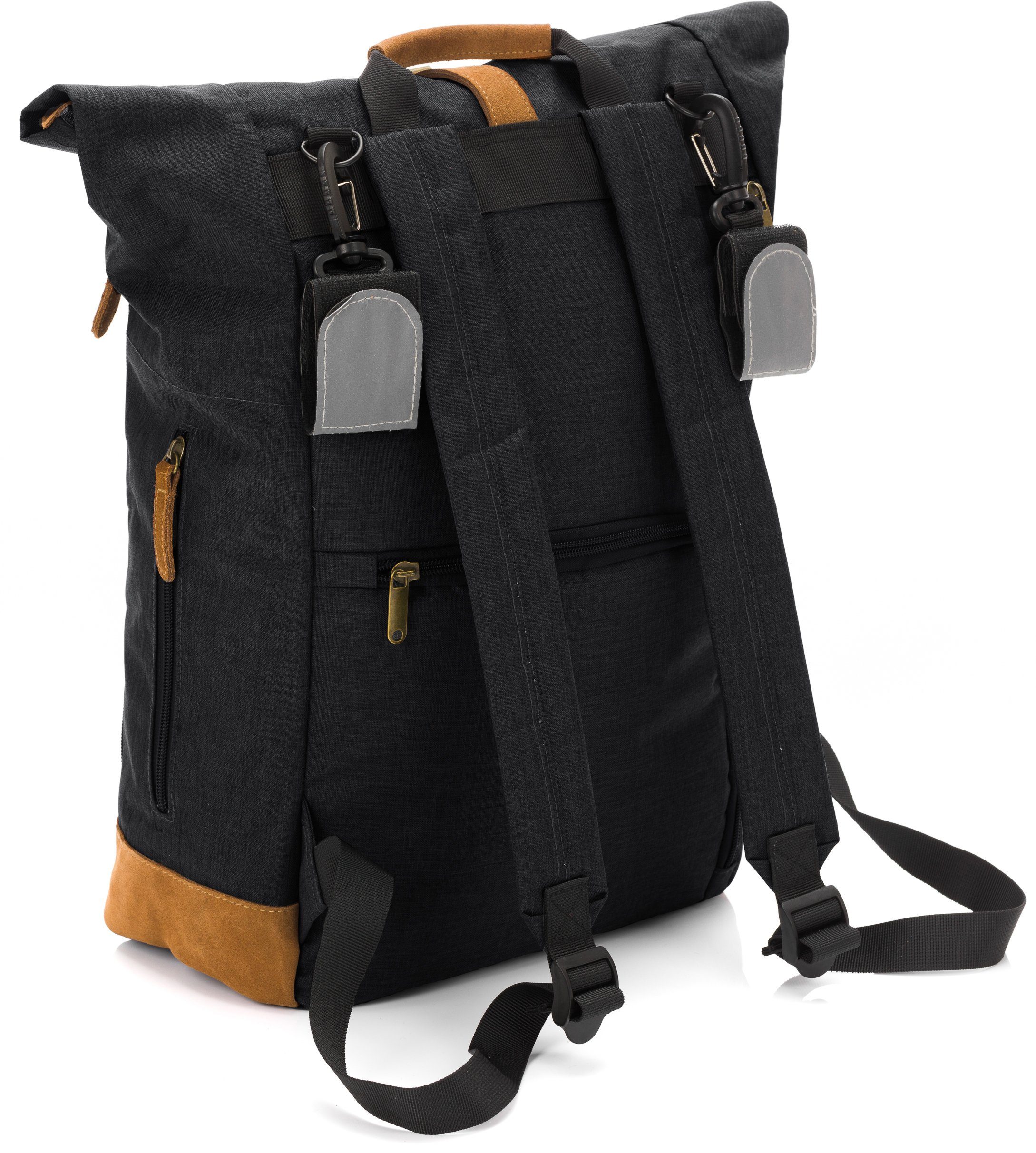 Fillikid Wickelrucksack Rolltop Berlin, schwarz melange, inkl. Wickeltunterlage