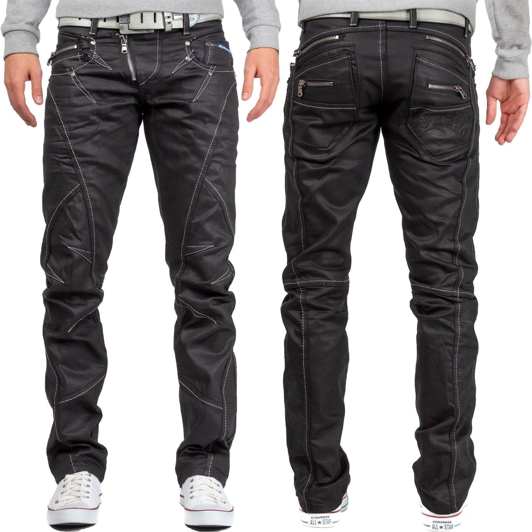 BA-C0812 Glänzend mit weißen Cipo & Schwarz Baxx in Hose Nähten 5-Pocket-Jeans