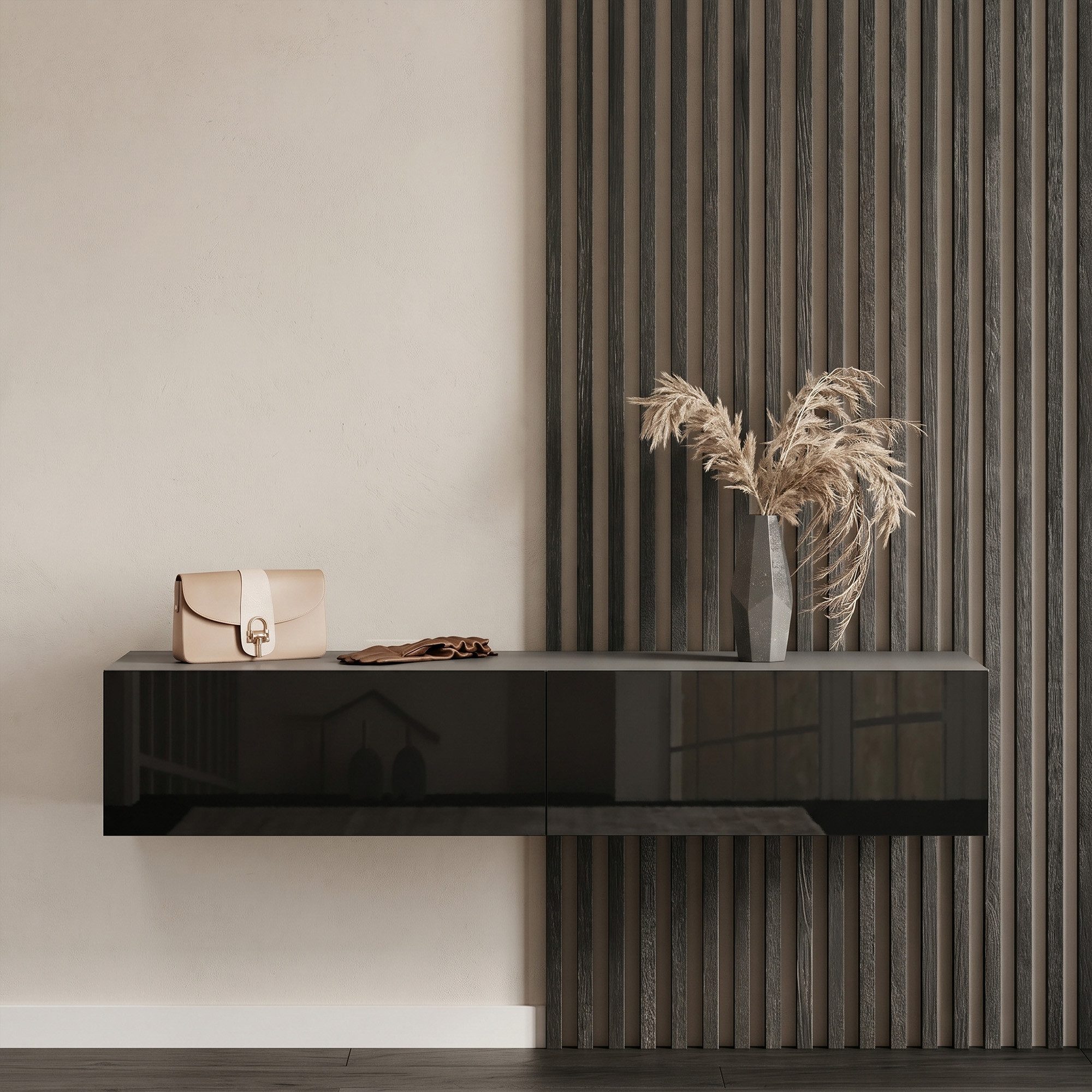 Planetmöbel Garderobenschrank Kompaktgarderobe Wandschrank 160 cm (schmaler Flurschrank mit Stauraum, 1-St., Flurgarderobe mit Soft-Open Funktion) Flurkommode vielseitig kombinierbar