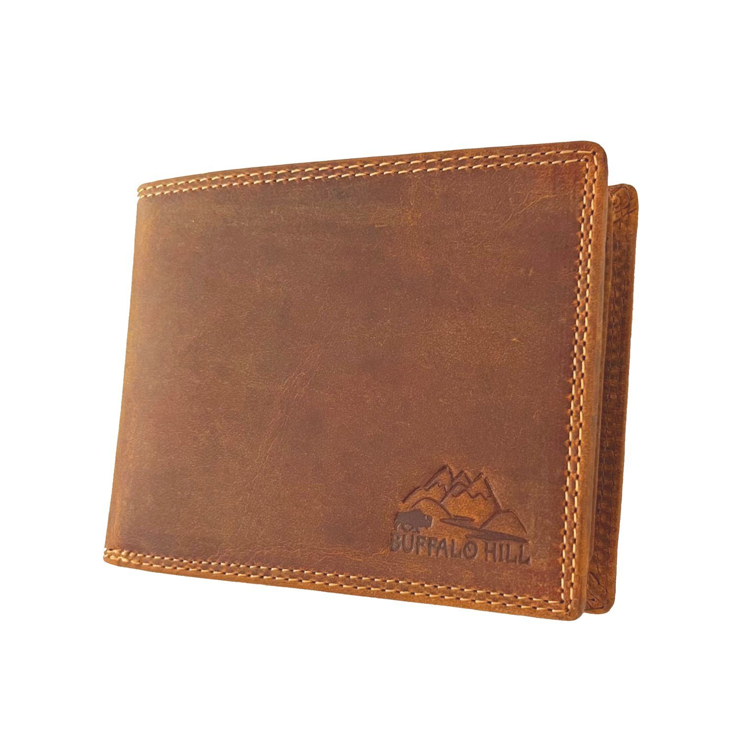 Buffalo Hill Geldbörse Büffelleder Portemonnaie, integrierter RFID-Schutz, elegantes Wallet mit 8 Kartenfächern in Naturfarben