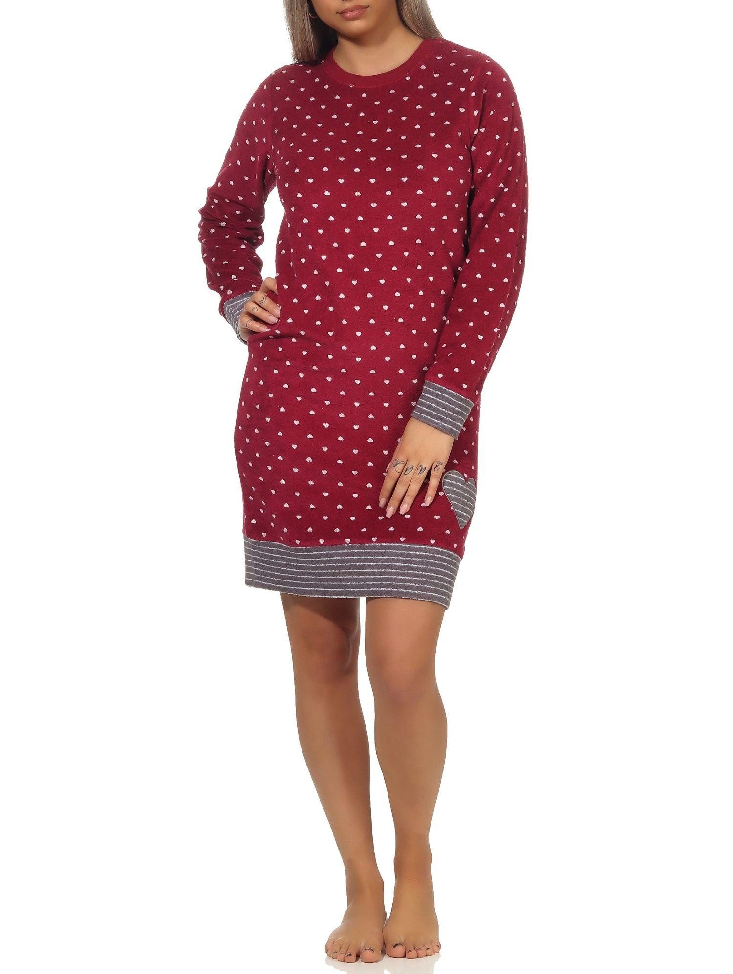Normann Nachthemd Normann Damen langarm Frottee Nachthemd in Tupfen- und Ringeldesign